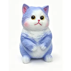 Indoor Leisure Decompression Accessory, Soft Pinchable Haze Blue Chubby Cat Squishy Toy for Daily Mood Relief