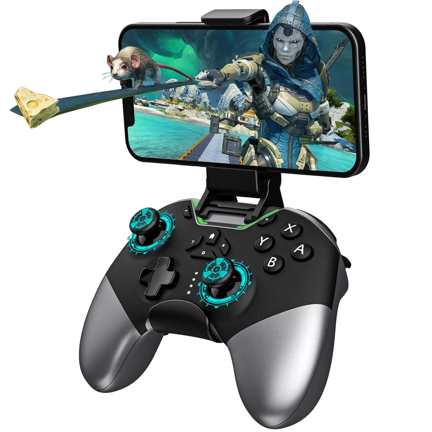 Controller with Hall Joysticks and Phone Clip