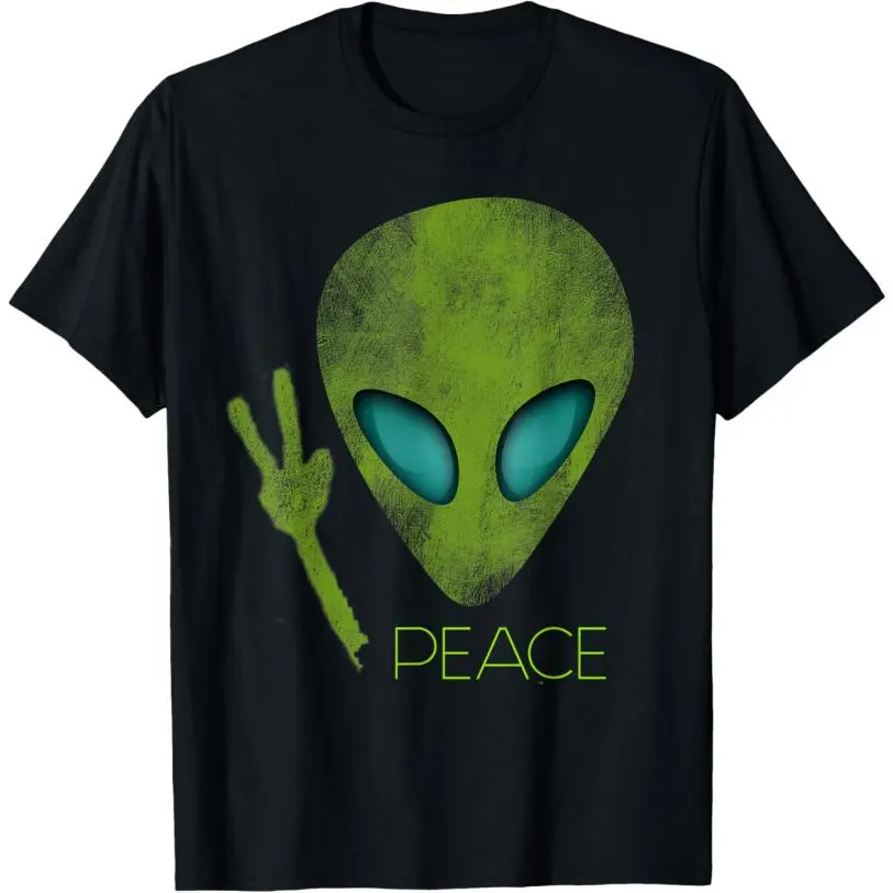Unisex Short-Sleeve Classic Casual T-Shirt - Alien Peace Themed, Cute Funny UFO Lover Birthday Gift Clothes, Small Garment (Sports & Outdoor Sports Top), Shortsleeve, Tshirt, Streetwear, Peace Sign, Digital Print, Round Neck