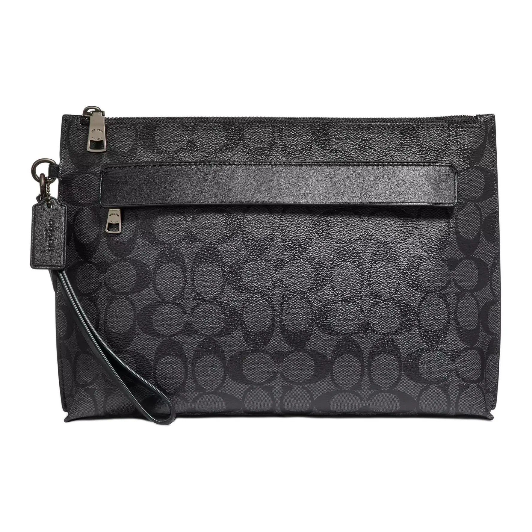 COACH Pouch 30 Classic Logo-Print Zippered Clutch Bag – Coated Canvas and Leather, Large Size, Men’s, Black