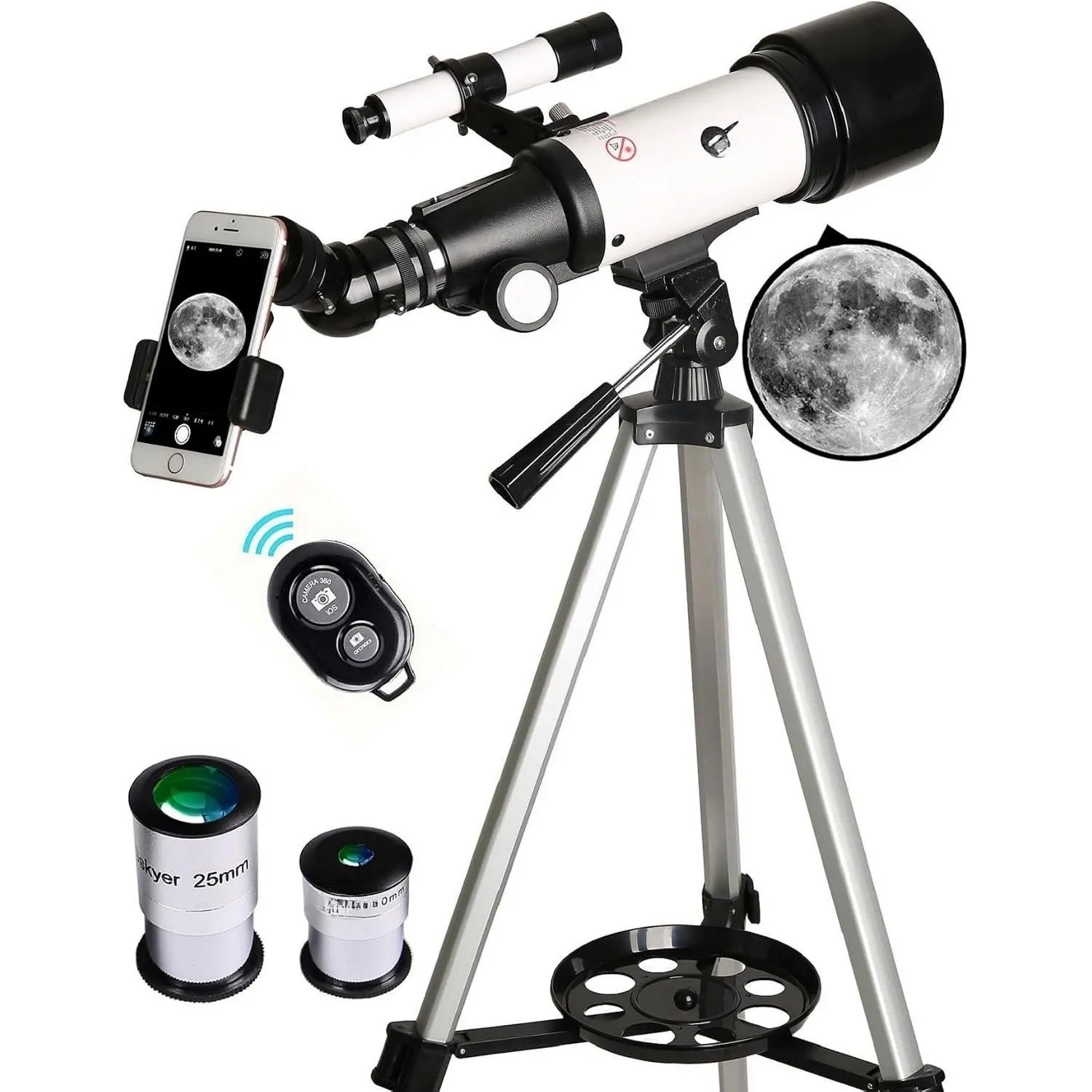 Telescope, 70mm Aperture 400mm AZ Mount Astronomical Refracting Telescope for  Beginners - Travel Telescope with Carry Bag, Phone Adapter and  Remote.