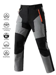 2026 New Arrival Men Outdoor Multi Geometric Panel Color Block Quick Dry Hiking Pants Stretch Water Resistant Reinforced Knee Orange Zip Side Pocket D-ring Hook Half Elastic Waist Straight Leg Trekking Trousers Camping Cycling Daily Outerwear 5 Color Opti