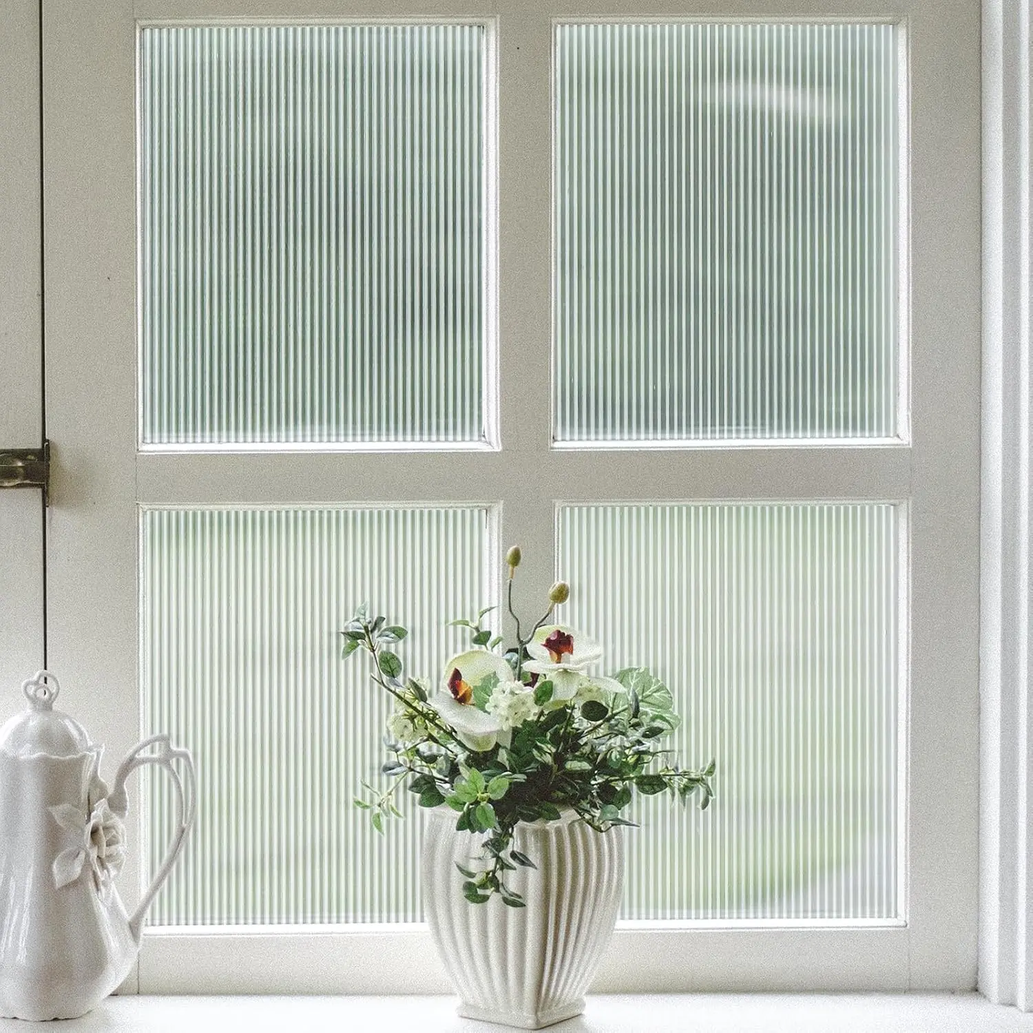Reeded Glass Window Film, Window  Film, Frosted Window Vinyl,  Decorative  Non Adhesive for Bathroom Living Room 17.7x78.7 inches