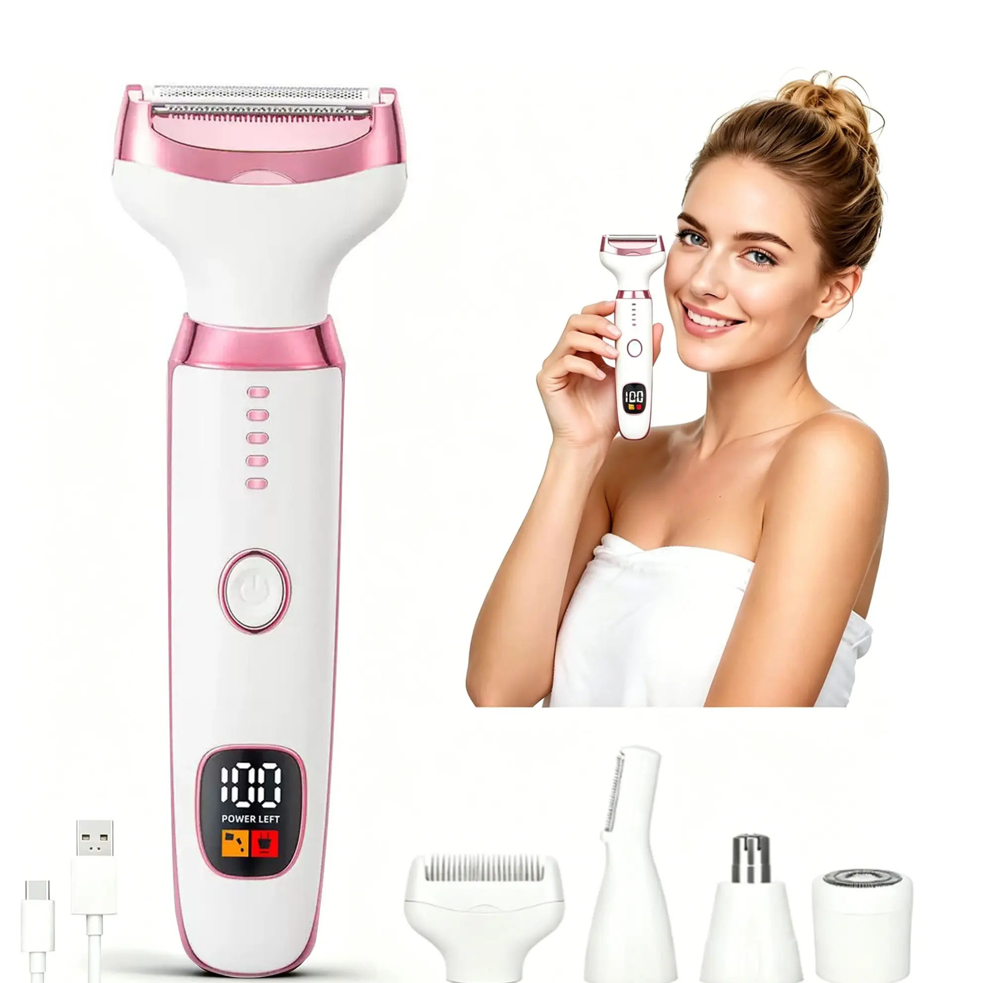2026 Unisex LED Display Electric Razor, Cordless Rechargeable Shaver, Wireless 4-In-1 Hair Remover for Legs, Arms, Bikini Area, Pain-Free, Bikini Trimmer, Rechargeable Shaver Machine