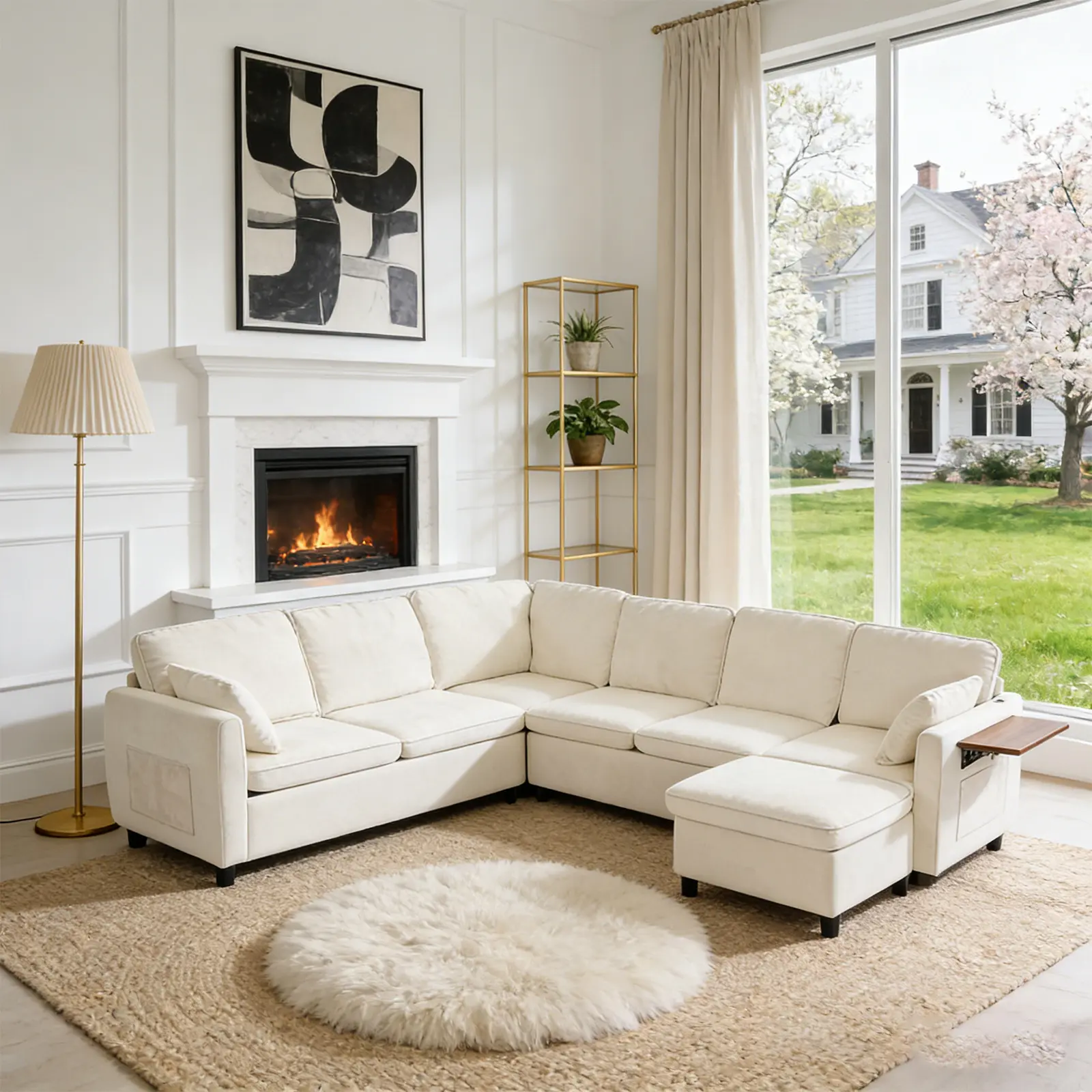 Sectional Sleeper Sofa, Modular Convertible Sectional Sofa Bed, 7-Seater Sleeper Couch with Ottomans, Spacious Living Room Furniture