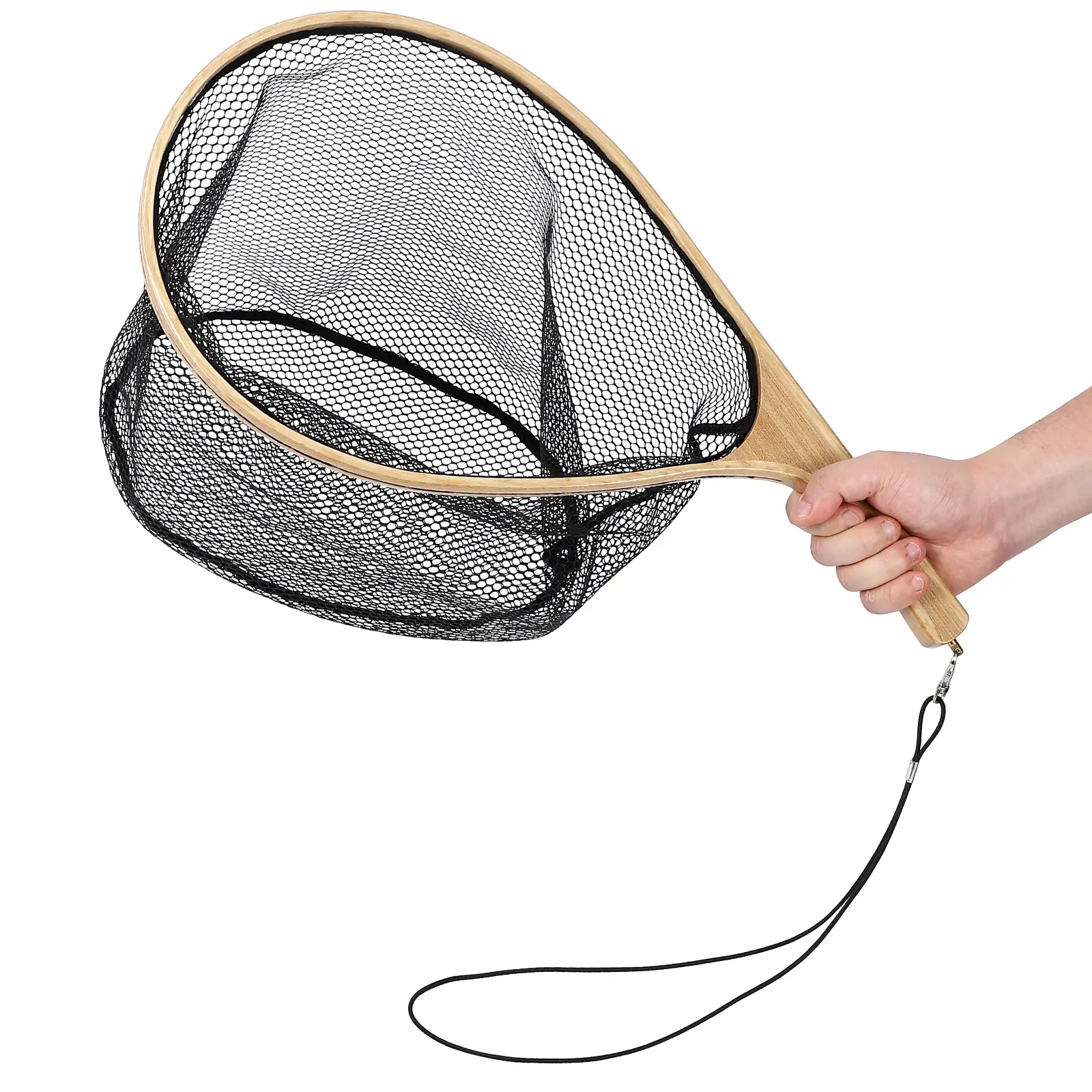 Fly Fishing Net, Soft Mesh Trout with Handle, Curved Ergonomic Handle, Rubber-Coated Deep Mesh, Fish-Friendly Catch & Release, Lightweight Portable for Trout Freshwater Saltwater, with Lanyard & Carabiner