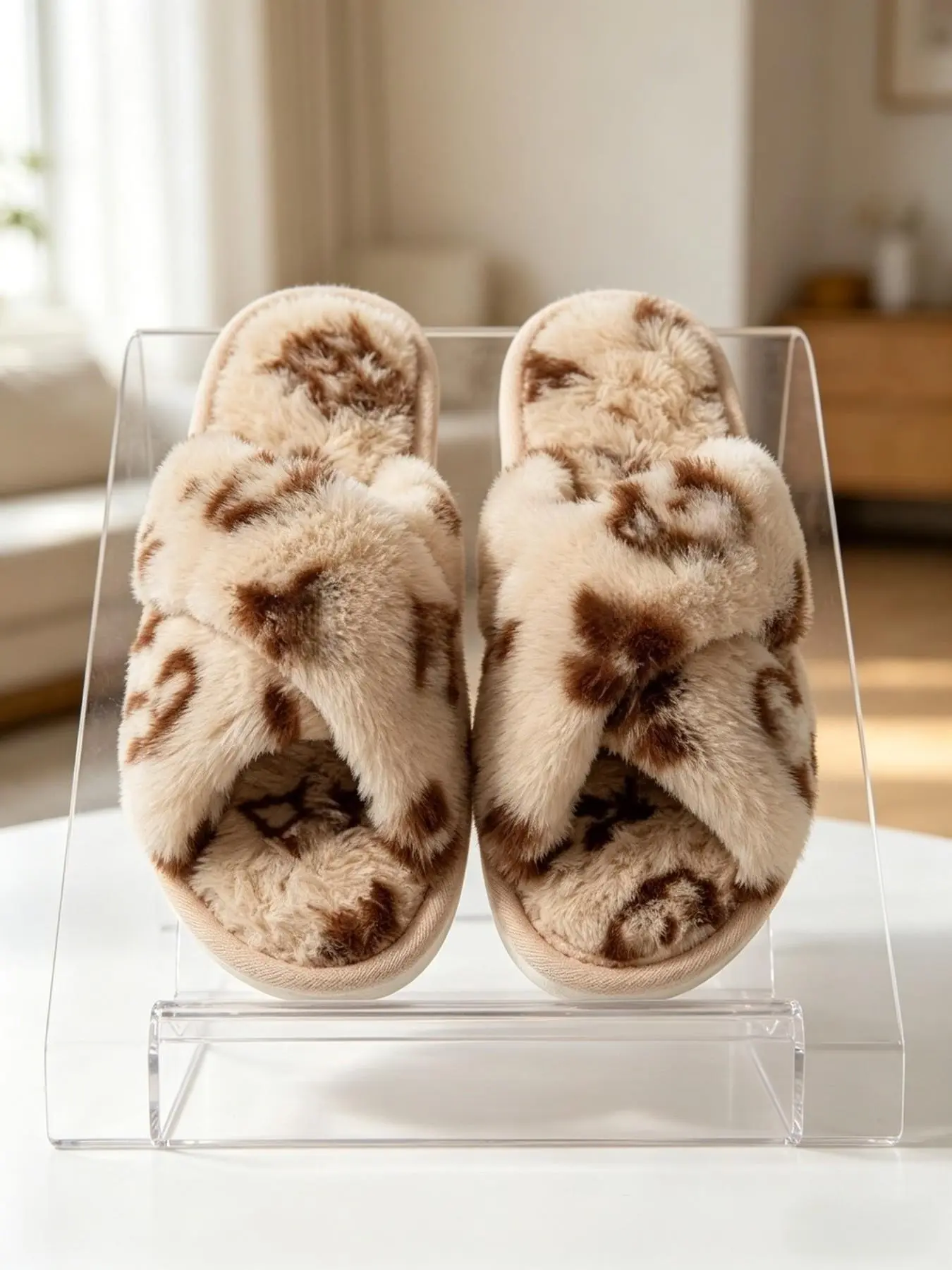 Women's Casual Leopard Print Slippers, Soft Textile Upper, Rubber Sole, All-Season Comfort, Non-Slip Design, Perfect for Indoors