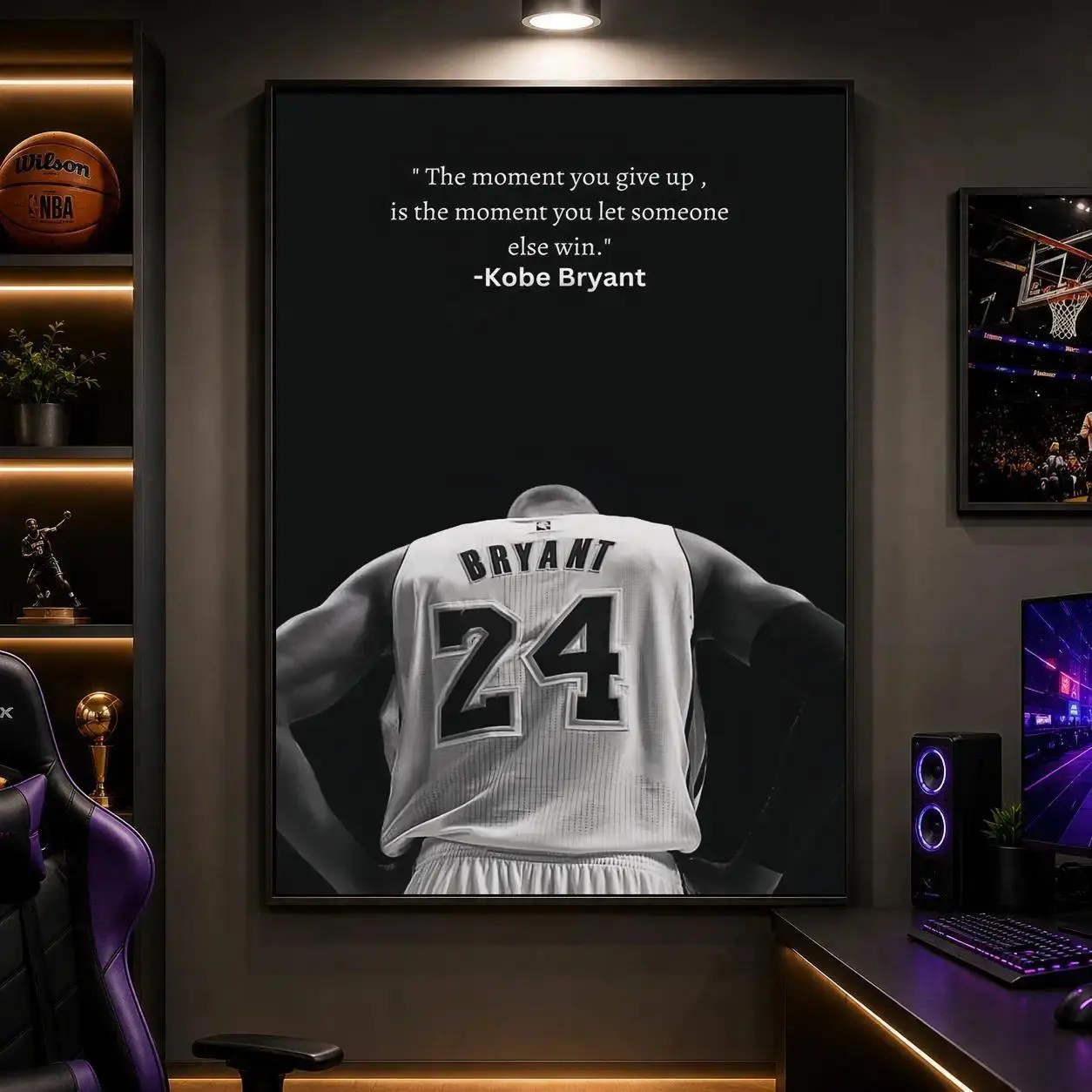 Kobe Bryant Canvas Wall Art Poster - Black & White Basketball Legend Artwork, NBA Champion Sports Print, Inspirational Quote Decor, Modern Wall Hanging for Bedroom, Office, Man Cave, Basketball Fans Gift
