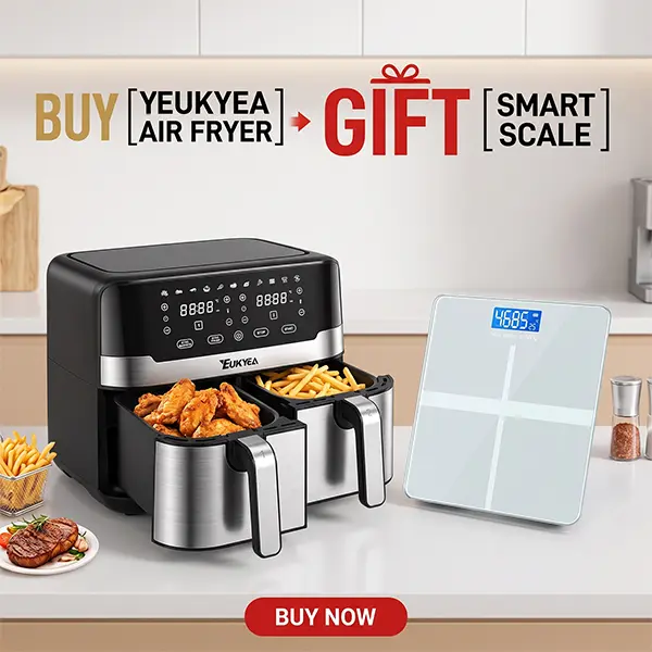 Air Fryer 9.5QT + Digital Body Scale – Oil-Free Cooker with BMI Smart Scale, FREE Healthy Combo Countertop Kitchen Appliance