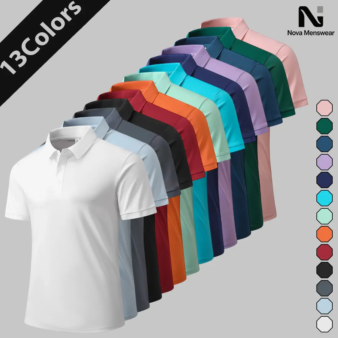 13-Colors Men's Solid Color Short Sleeve Polo Shirts, Classic Collar 3 Button Casual Tops, Lightweight Breathable Daily Business Tees, Loose Fit Minimalist Uniform Polo Tops for Men, Mens Polo Shirts Bulk Menswear Activewear Stylish Plain Plain Eagle wear