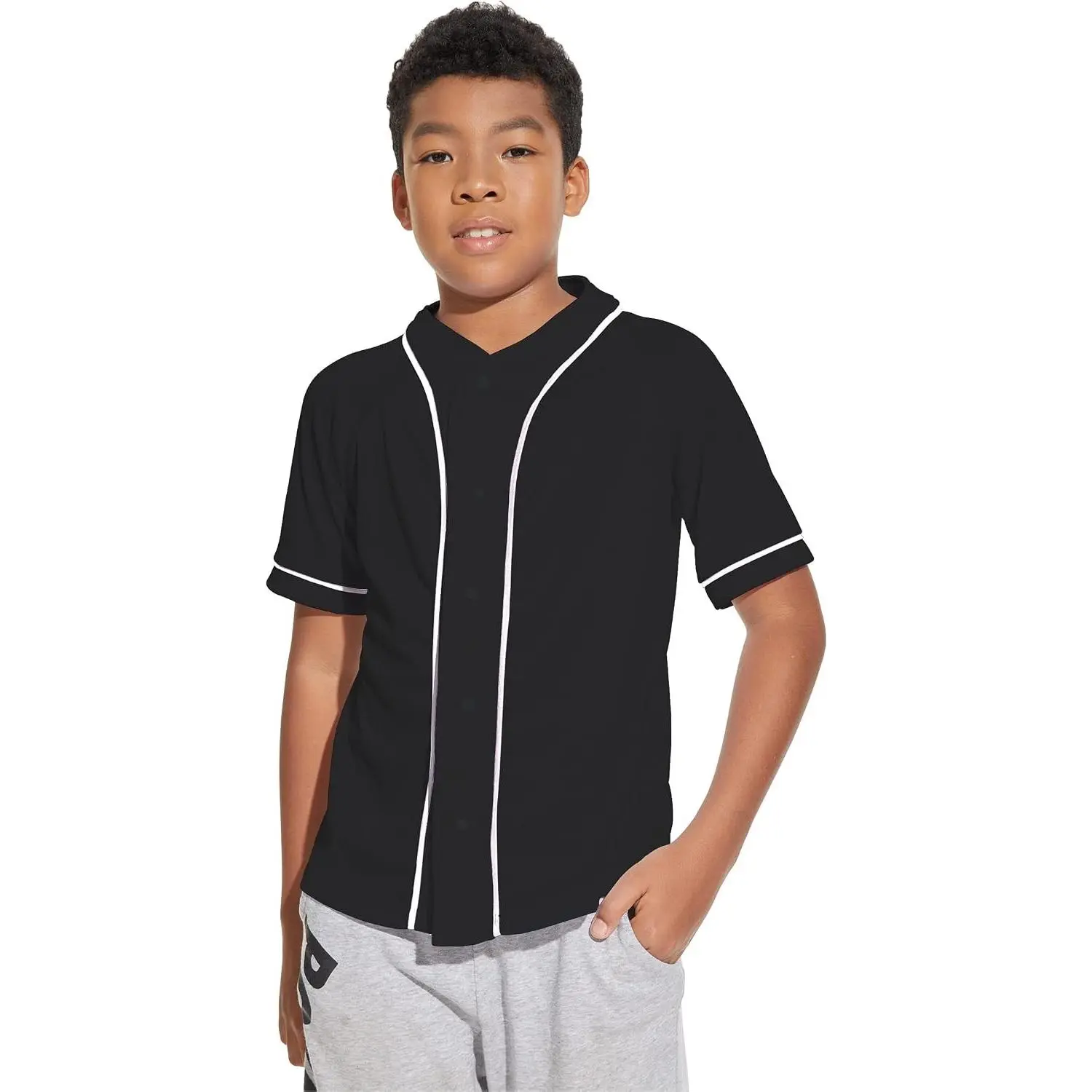 Kids Baseball Jersey Solid Button Down Shirts Sports Uniform for Boy Girl Softball Jersey Hip Hop Short Sleeve