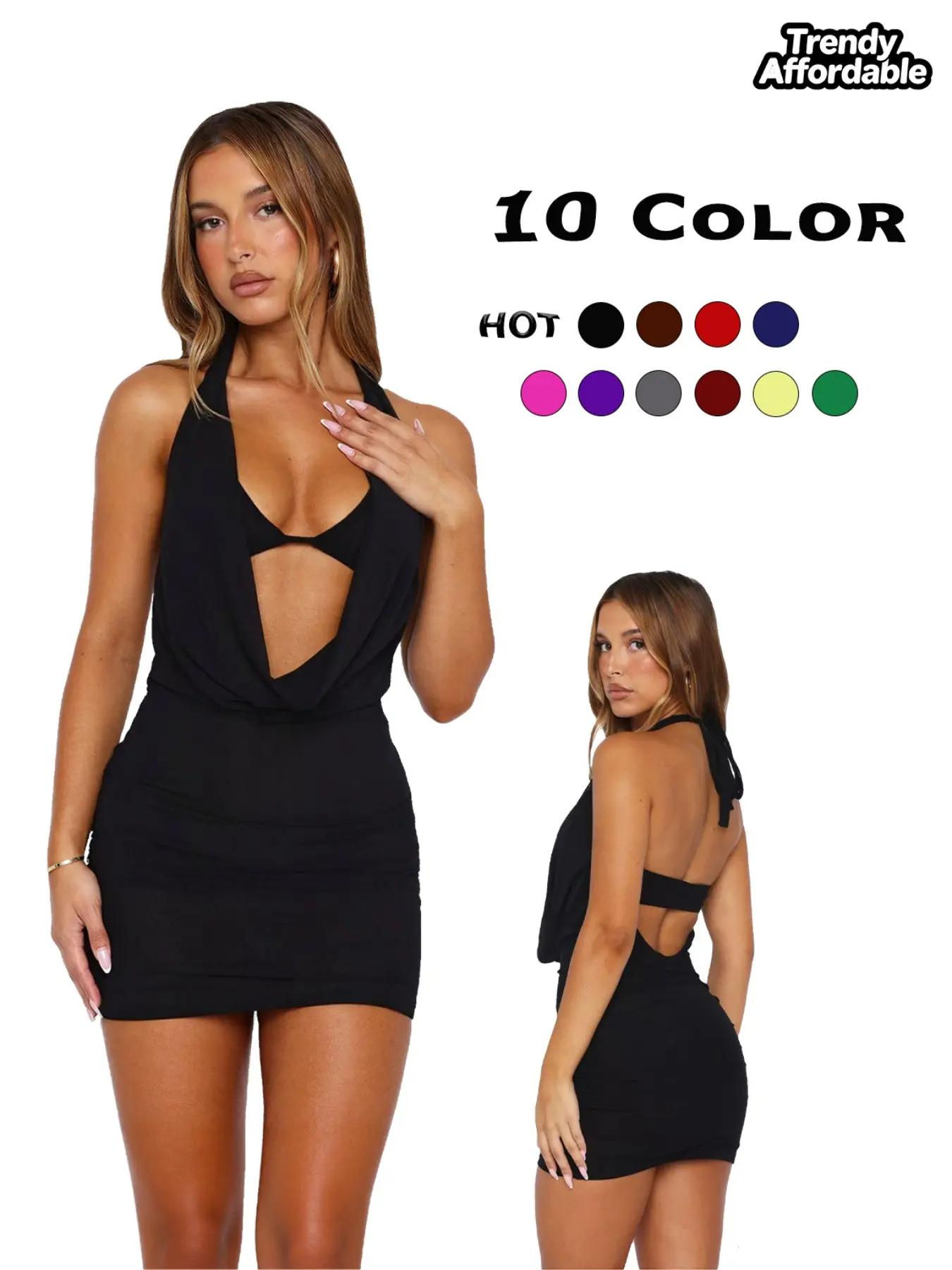 【Black Friday】Summer Sexy Halter Dress, Deep V Neck, Bodycon Mini Dress, Slim Fit, Waist Cutout Design, Versatile Fashion for Ladies, Chic Trendy Dress, Womenswear