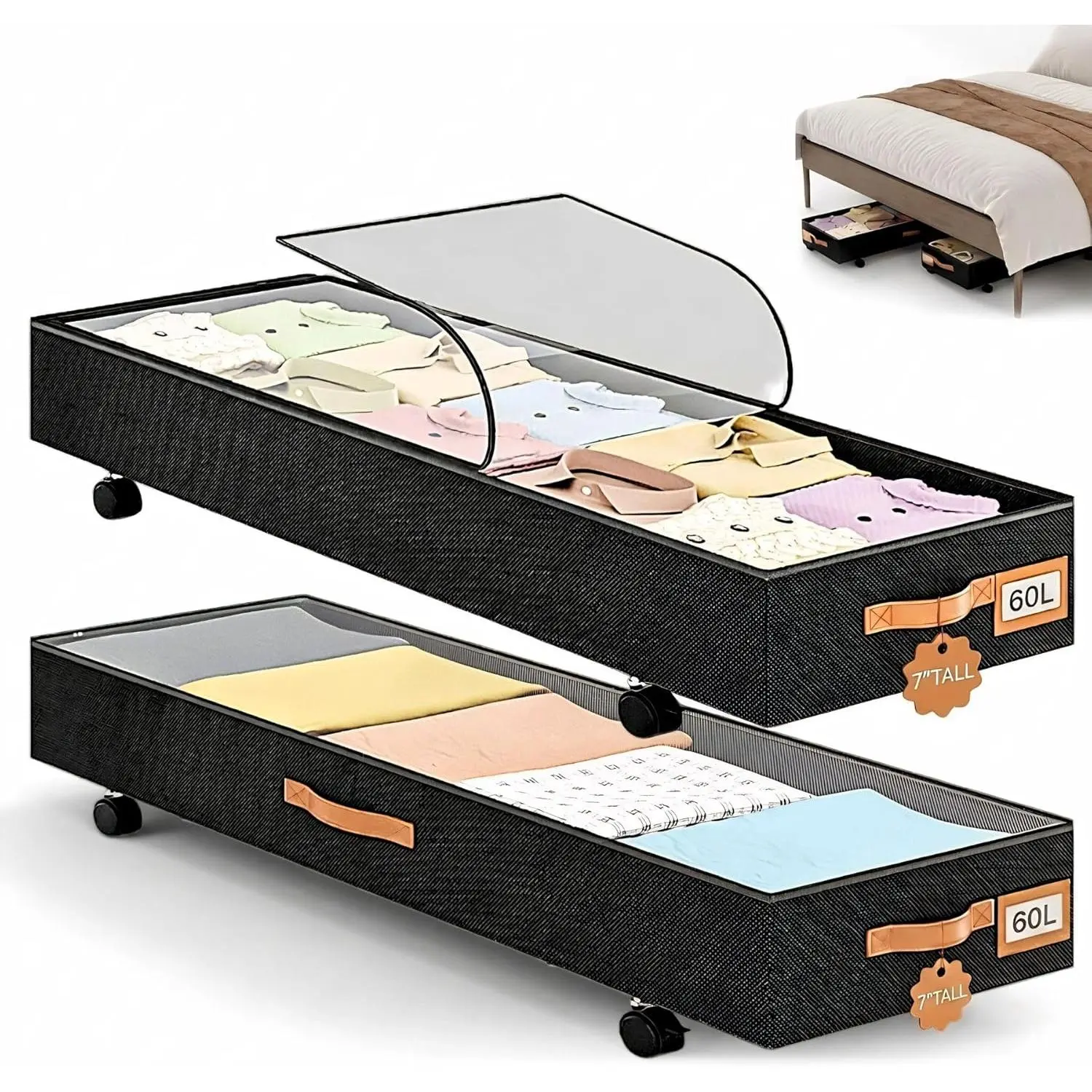 Under Bed Storage with Wheels 39inch, Extra Long Under Bed Storage Bins, Low Profile Under Bed Storage 5.5inch Height No Assemble Storage Containers, Under Bed Shoe Storage with Lids