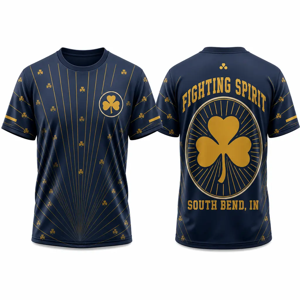 Navy Shamrock Graphic Retro Sports T-Shirt - 260 GSM Cotton Relaxed Fit Tee with Front and Back Prints