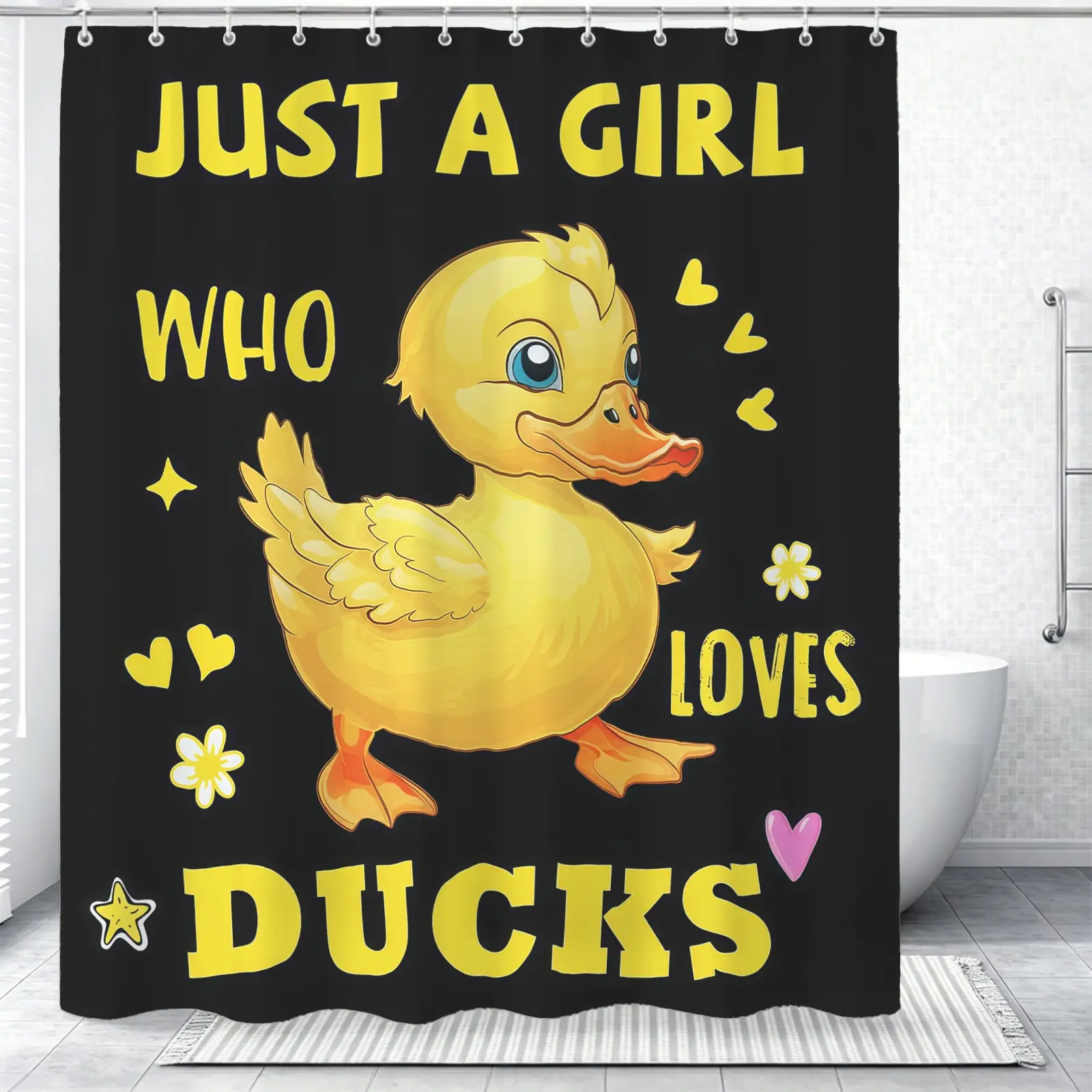 Yellow Duck Patterned Shower Curtain, 72x72 Inches, With Plastic Hooks, Easy To Install, Durable And Stylish Bathroom Accessories