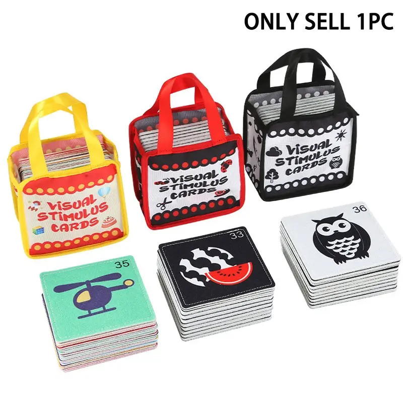 1 Set Baby Fun Fabric Flash Cards – Visual stimulation, portable fabric book set, early education toys, black-white-red & color double-sided cognitive cards, accompanying baby's growth, training tracking/following visual ability.