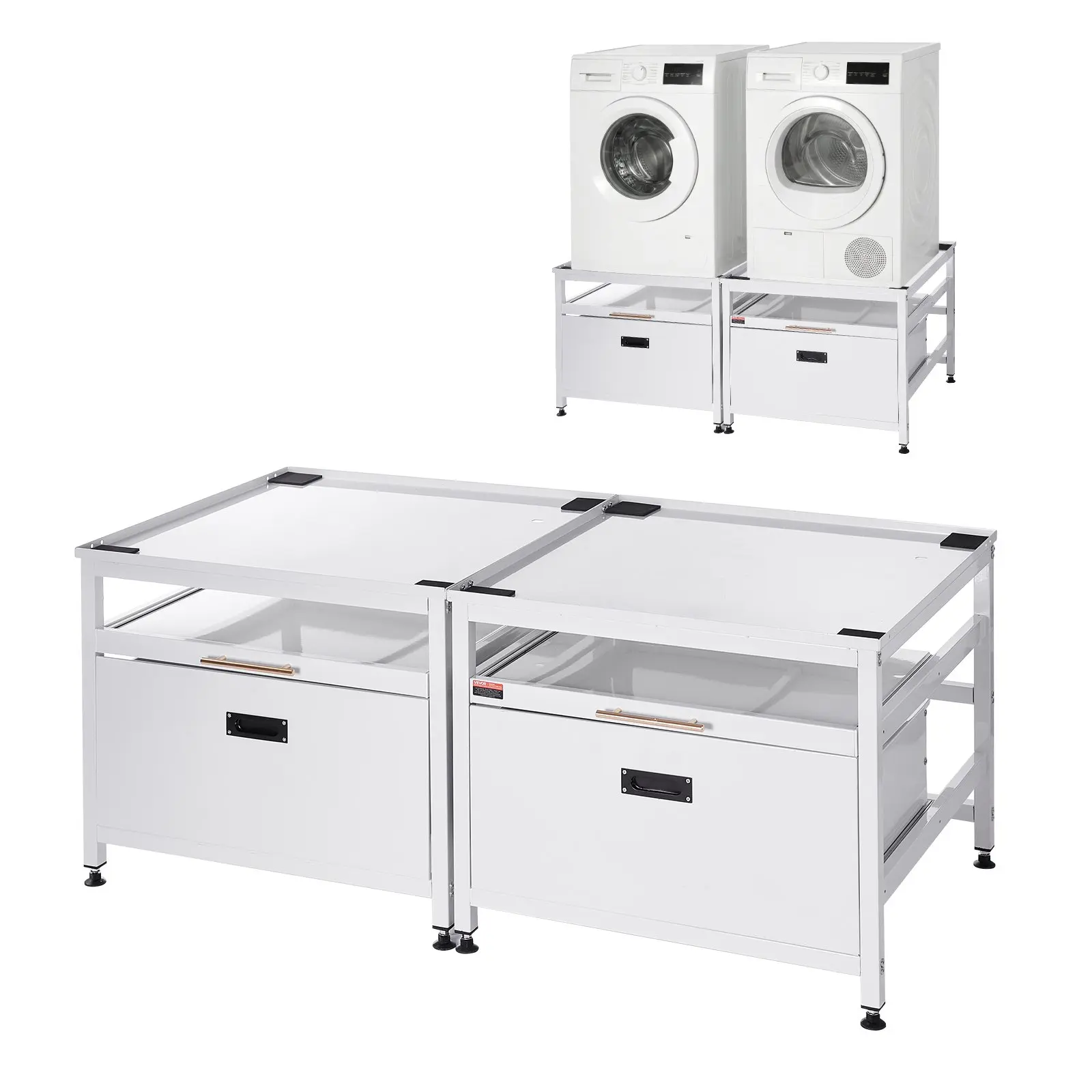 VEVOR Laundry Pedestal, 22.6 in Height, 29 x 29 in Washer and Dryer Pedestals with Pull-out Tray and Storage Space, 800 lbs Load Capacity, Non-Slip Feet Washing Machine Stand Universal, White, 2 Pack