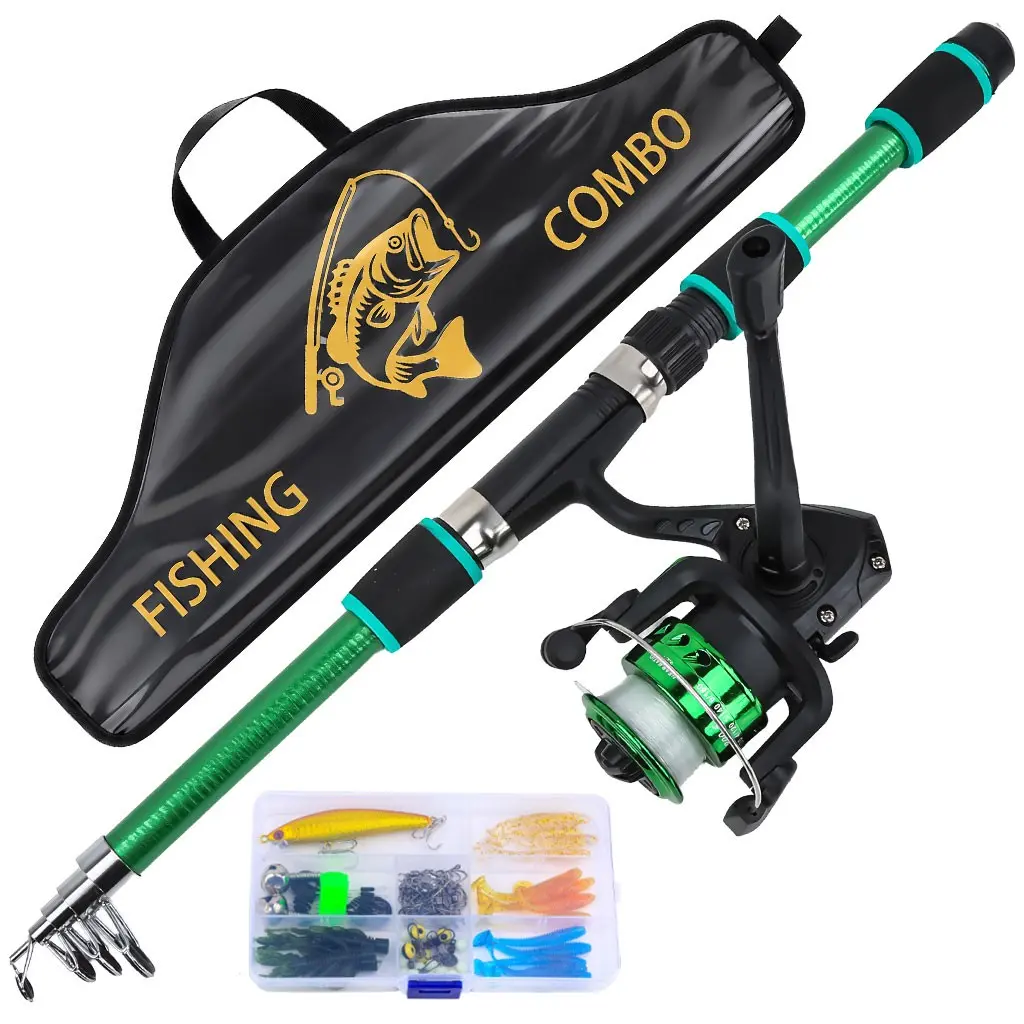 Portable Telescopic Lure Fishing Rod Combo Set, Lightweight Full Fishing Gear and Equipment, Includes Spinning Reel and Lures Storage Bag, Beginner Outdoor Fishing Kit, Tackle Kits