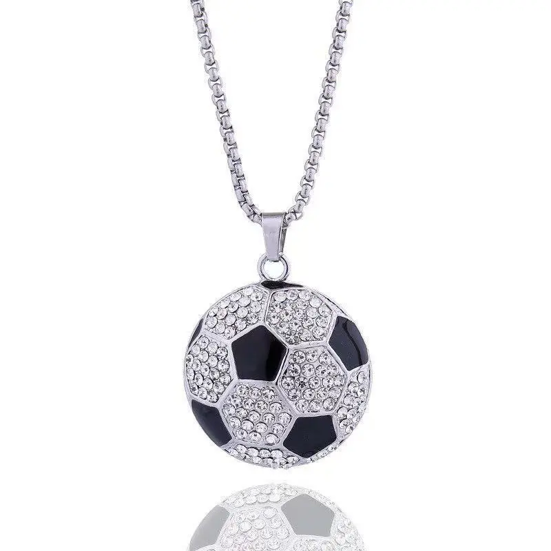 Football Pendant Hip-Hop Sports Necklace - New Unisex Adult Streetwear Accessory, Synthetic Zircon-Inlaid Hollow Body Design, Party Gift for Football Fans, Suitable for Daily Wear & Halloween Birthday Beading DIY