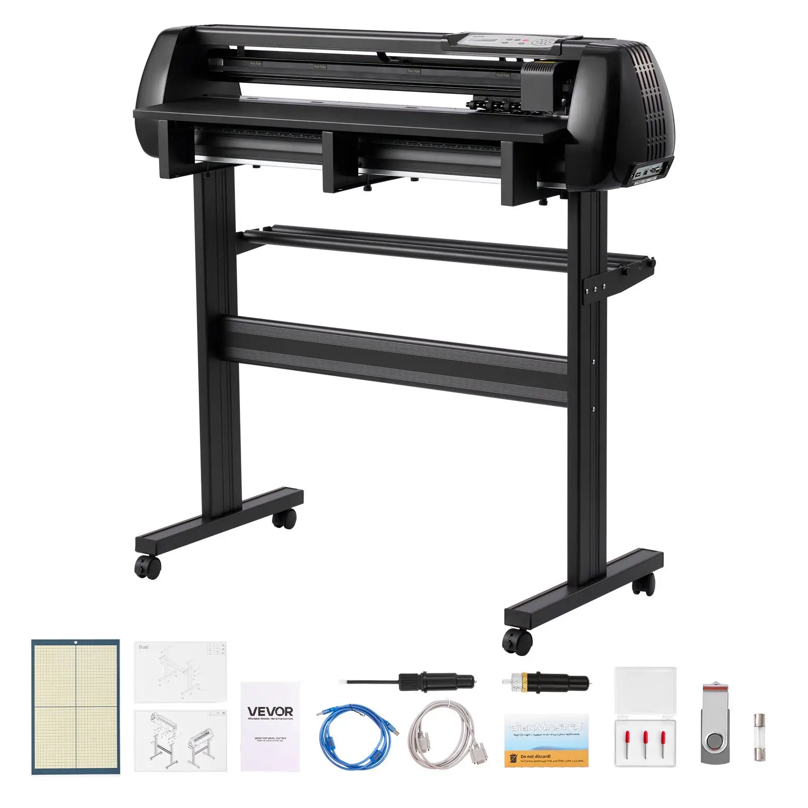 VEVOR Aluminum Vinyl Cutter Machine, 34 in Max Feed Width (870 mm), Dual Blades, Adjustable Force & Speed, LED Display, Signmaster Software Compatible with Windows/macOS, 42.52 x 17.9 x 40.55 in, 50/60hz, Works with Sticker Paper