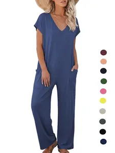 Comfy Relaxed Fit One Piece Pajama Jumpsuit with Pockets, Lightweight Breathable Summer Wear, Casual Fitted Jumpsuit for Women, All Seasons Comfort