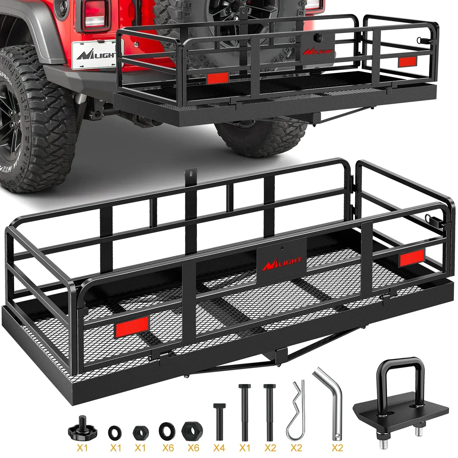 Nilight Hitch Cargo Carrier - 60x24x14.4in, 2-Inch Hitch Receiver Compatible, 500lbs Capacity, Angled Shank, Stabilizer for SUVs, Pickup Trucks | Car Supplies, Universal Automotive Accessories, Pickup Truck Accessories, Accessories For Your Car