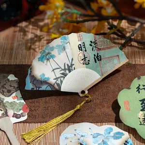 Chinese Style Folding Fan Paper Bookmarks Set, 30 Pieces, Thick Card, DIY Tassels, Reading Markers, Cultural Gift