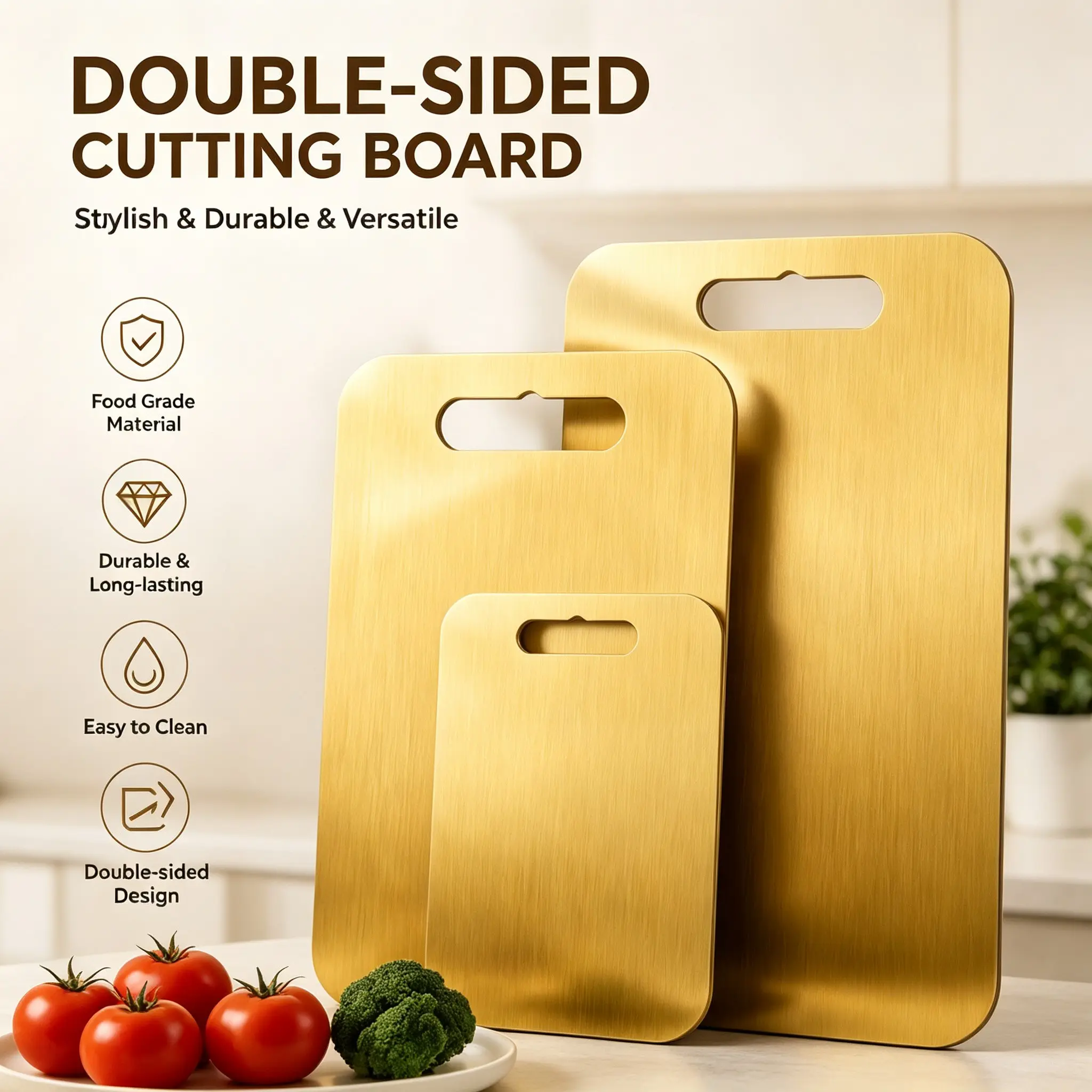 Stainless Steel Double-Sided Cutting Board, Non-Slip, Corrosion-Resistant, Easy to Clean, Dishwasher Safe, Durable, Hygienic, Ideal for Meat and Vegetables