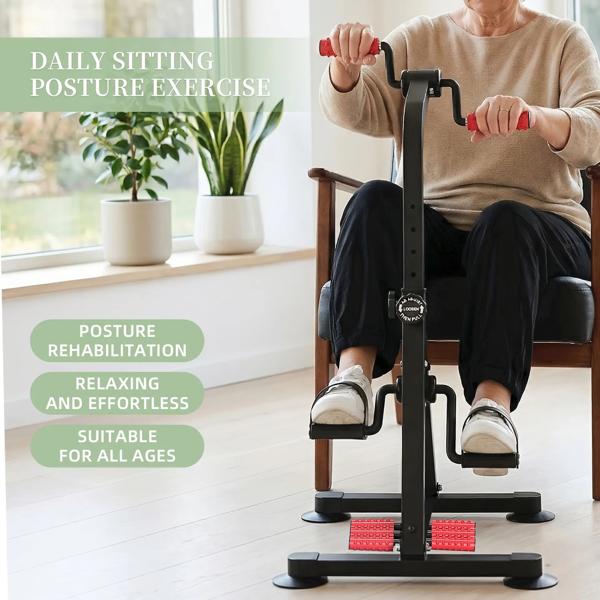 Adjustable Seated Pedal Exerciser for Seniors, Hand Arm Leg And Knee Recovery Trainer with Massage Rollers, Home Rehab Exercise Bike, Without Battery