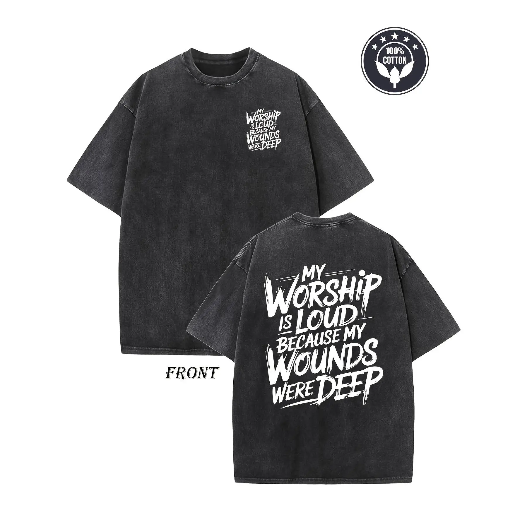 My Worship Is Loud Graphic Tee Vintage Washed Cotton Tshirt Christian Faith Inspiration Religious Quote Brushstroke Font Oversized T Shirt Women Short Sleeve Crewneck Top Faith Streetwear Gift Men Loose Casual Top