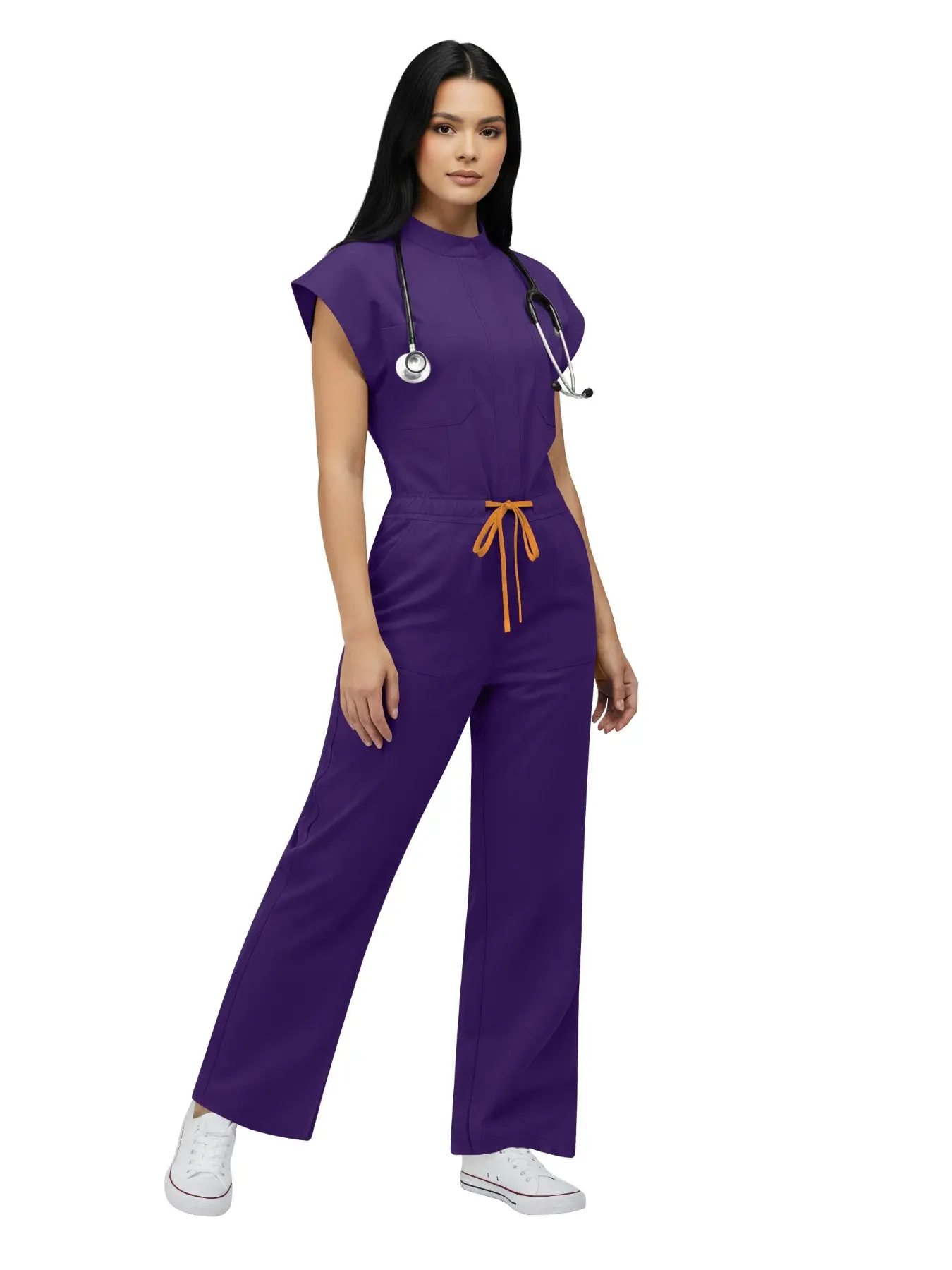 Premium Solid Color Scrubs Uniforms Jumpsuit Clothes | Slim Fitting Elastic Workwear for Pet Grooming Salons, Spa Massage Therapists, Beauty Salon Staff, and Senior Caregivers