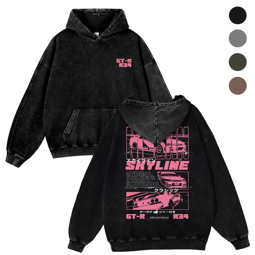 Pink Print JDM Classic Sport Car Japanese Text Pullover Hoodie, 90s Old School JDM Streetwear, Japanese Import Car Culture, 380g Autumn VIntage Washed Hoodie Graphic Sweatshirt,back to school,back to school shopping