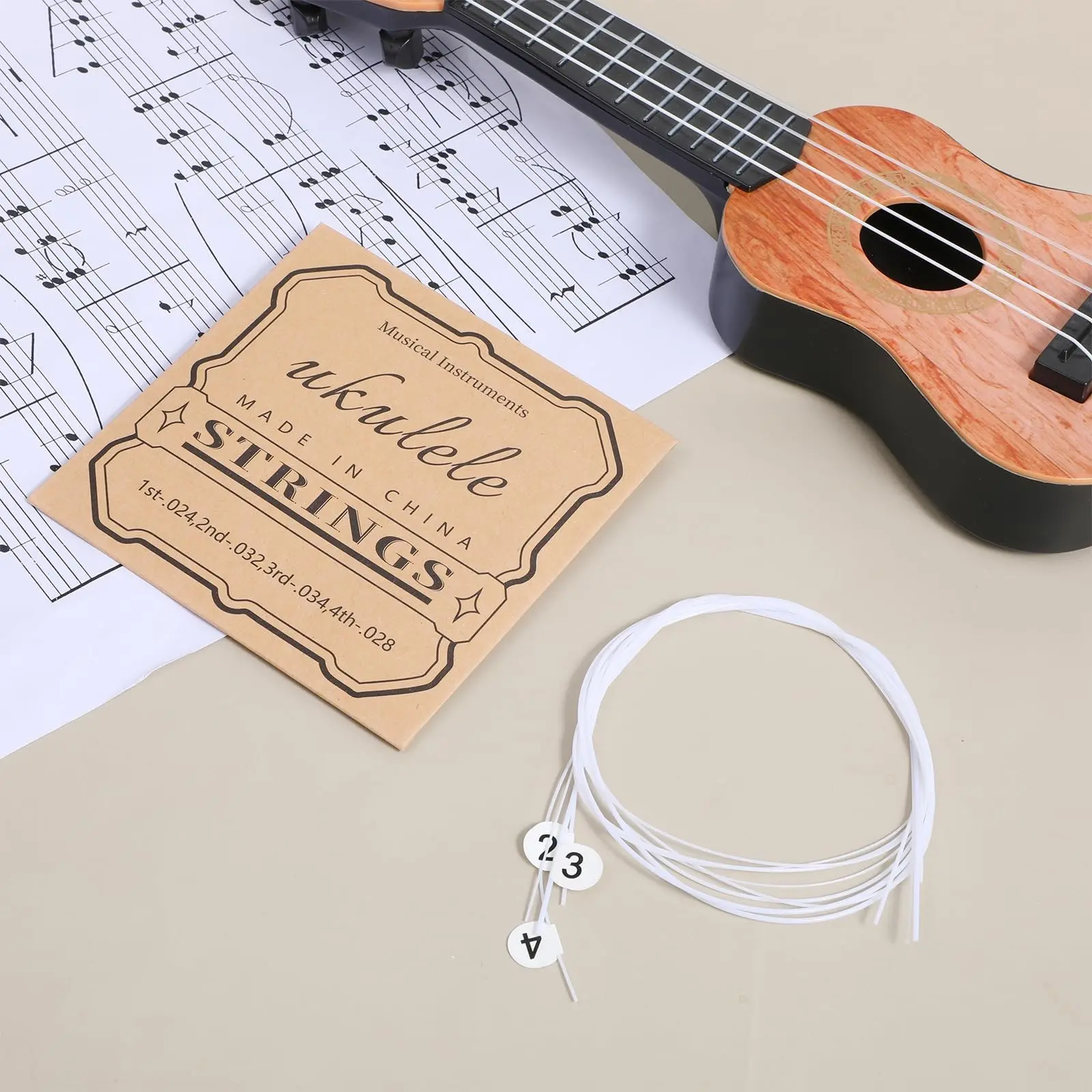 Universal Ukulele String Set (4 Strings), Suitable for 21", 23", 26" Ukuleles, Nylon Strings, Instrument Accessories, Beginner and Professional Use