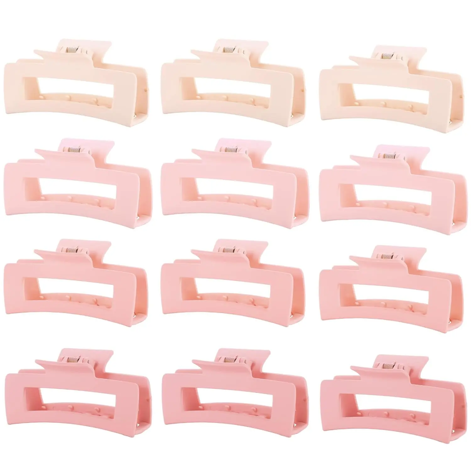 12 Pcs Pink Large Square Hair Claw Clips for Women, 4.3-Inch Matte Rectangle Claw, Strong Hold Non-slip Hair Clips for Thick & Thin Hair