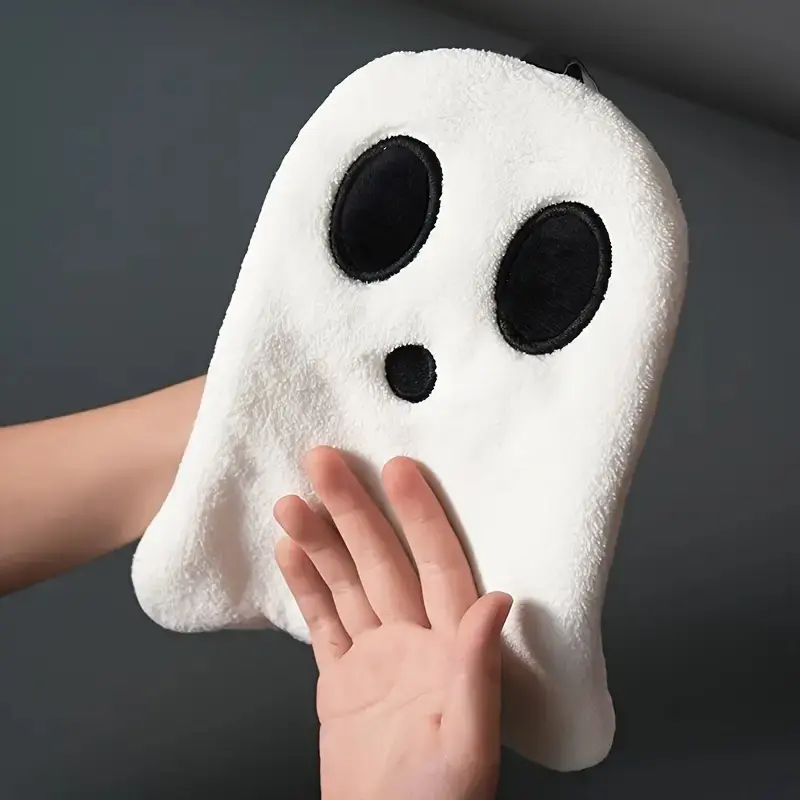 Halloween Ghost Hand Towel, Soft Absorbent Coral Fleece, Cute Bathroom Hanging Decor, Perfect Halloween Gift, Home Kitchen Decoration