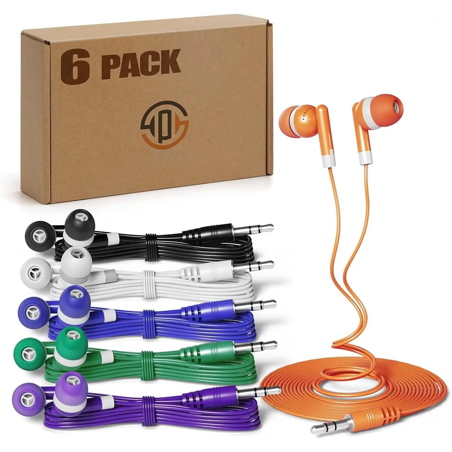 Earbud in Bulk 6 Pack Multicolored Wired Earphones T-6MX Ear Buds Muti Packs for  School Classroom Students