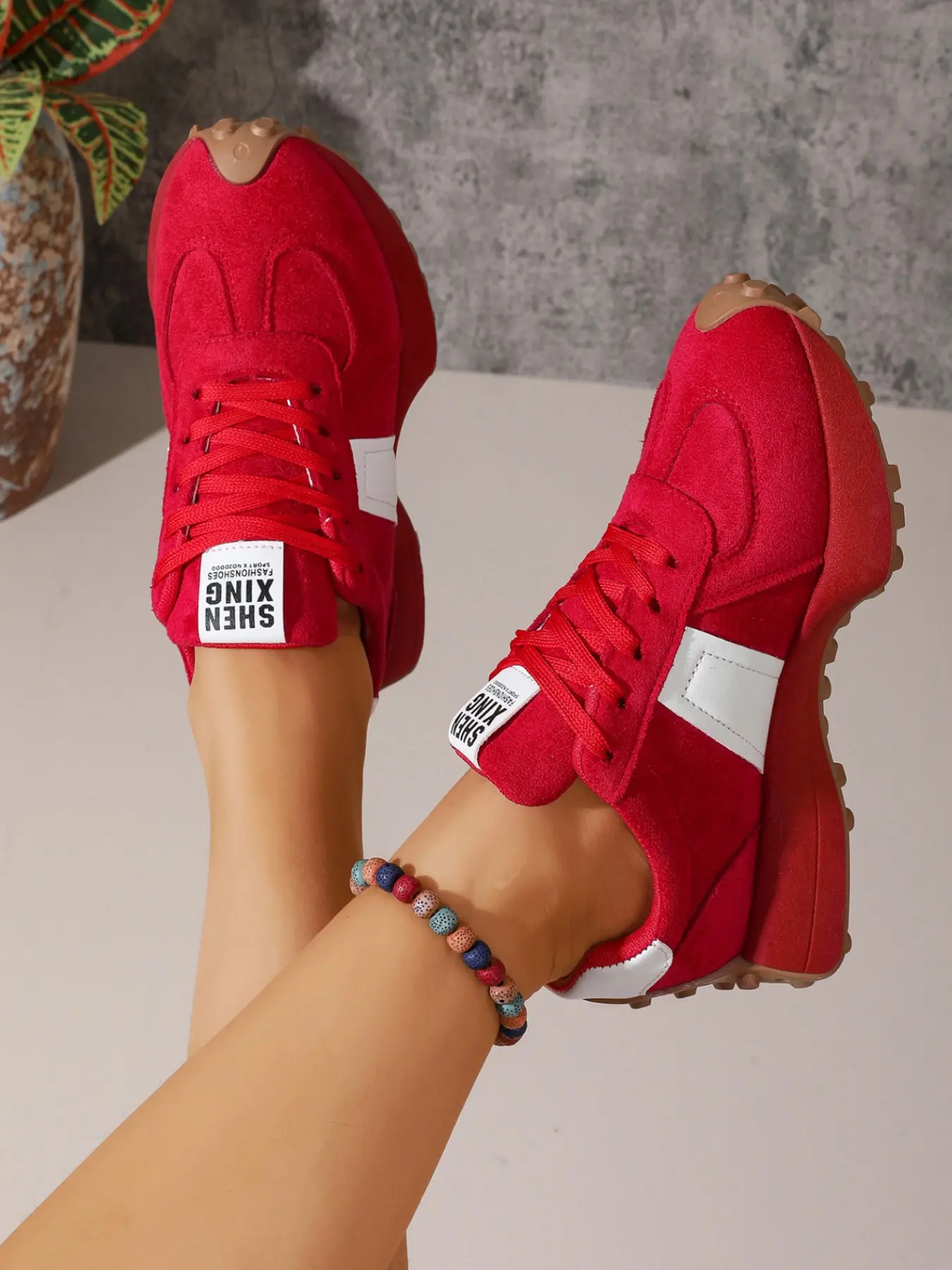 Women's Simple Colorblock Layered Side Stripe Laces Thick Sole Multicolor Outdoor Walking Retro Low Top Casual Shoes Thick Soled Trainers