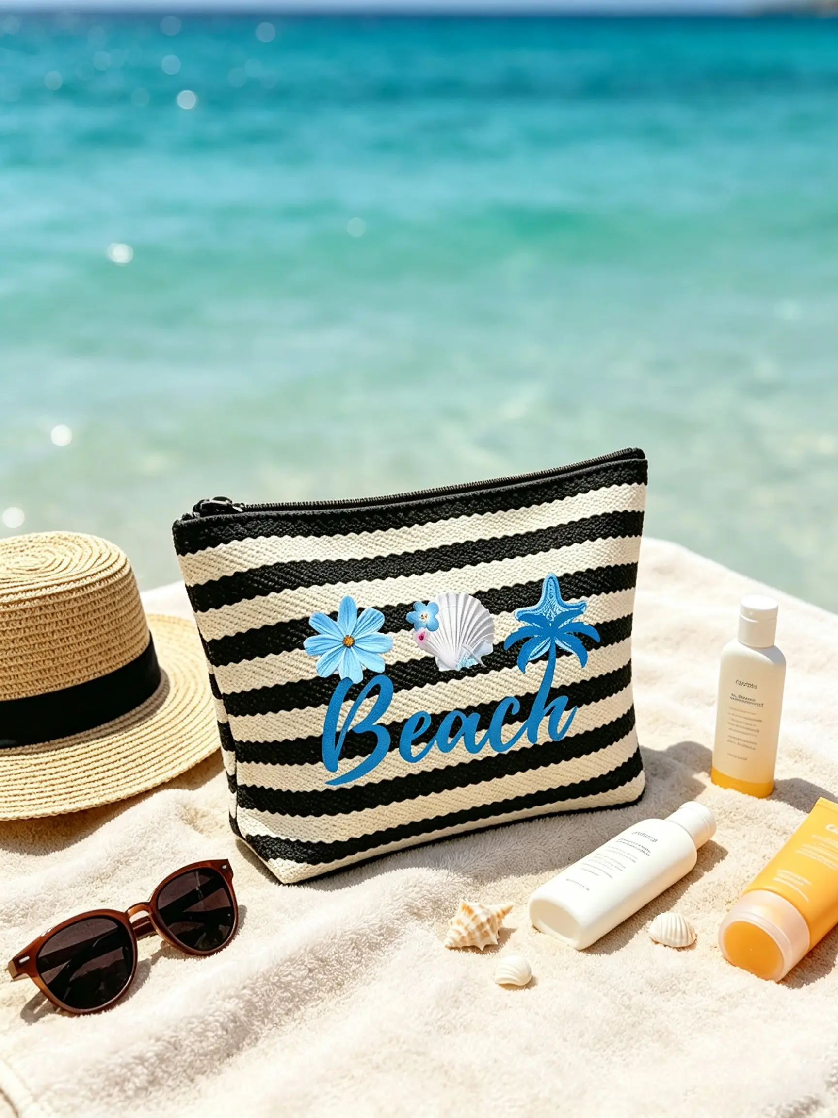 1pc Ocean Life Pattern Makeup Bag, Cute Small Size, Zipper Design, Emergency Pouch, Perfect Gift for Family and Friends