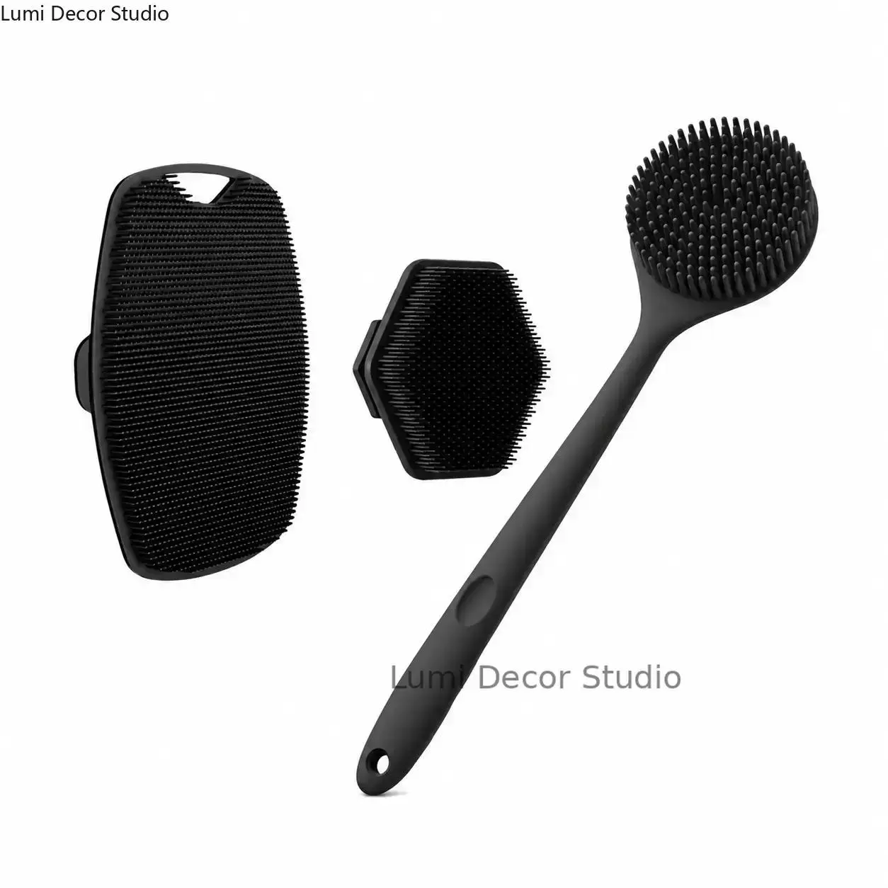 3 Piece Silicone Bath Brush Set Long Handle Back Scrubber Face Cleansing Brush Scalp Massage Brush Exfoliating Shower Body Cleaning Tools For Men Women Daily Bath Shower Routine Deep Cleansing Skin Care Lightweight Durable Flexible Design Comfortable Grip