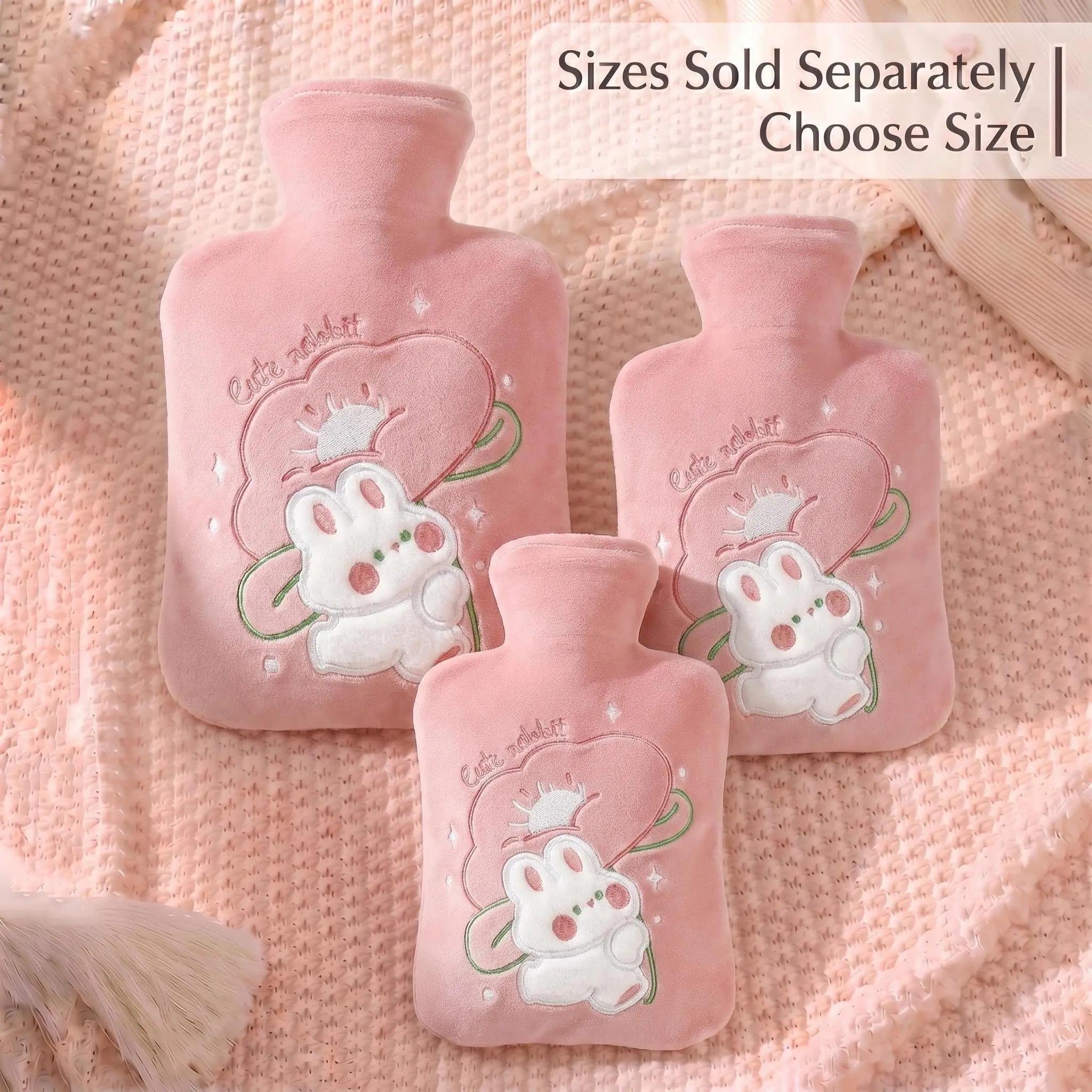 Cartoon Hot Water Bag, Heat Pack, Embroidered Cute Rabbit Plush, Anti-Burst PVC Inner Lining, 500ML 1000ML 2000ML, Pain Relief, Portable Gift, Hot Water Bottle