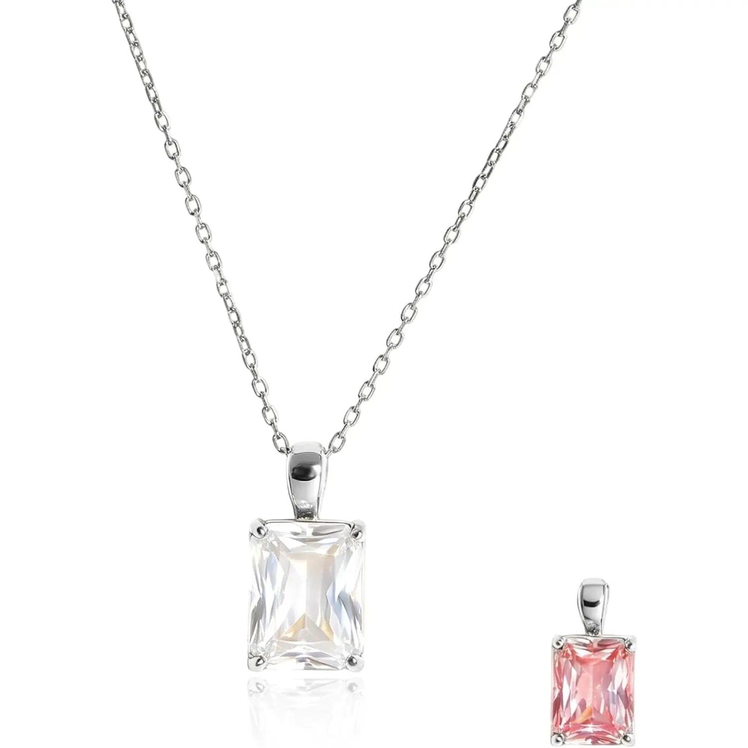 Women's Dainty Synthetic Alexandrite Cubic Zirconia Solitaire Pendant Necklace - Stainless Steel Jewelry, Polished Finish Rectangle Color-Change Piece for Female Wear, Engagement Gift
