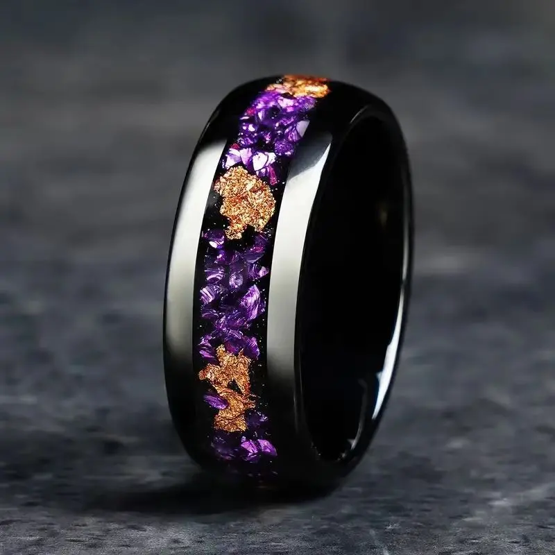Couple Rings with Unique Opal and Gold Foil Inlay, Matching Commitment Jewelry for Him and Her
