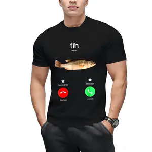 100% Cotton Fih Calling Remind me Message Decline Accept Phone Call Fish T-ShirtFit Casual Streetwear Men Gifts