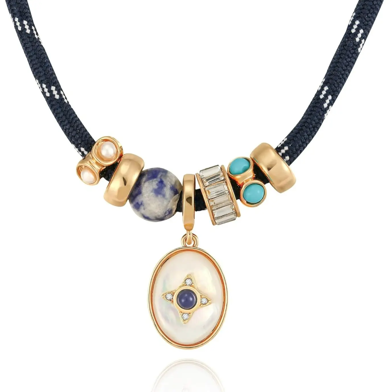Women's Rope Pendant Necklace Gift, Adjustable Rope Choker, Natural Gemstones and Charms, Fashion Statement Summer Jewelry Gift