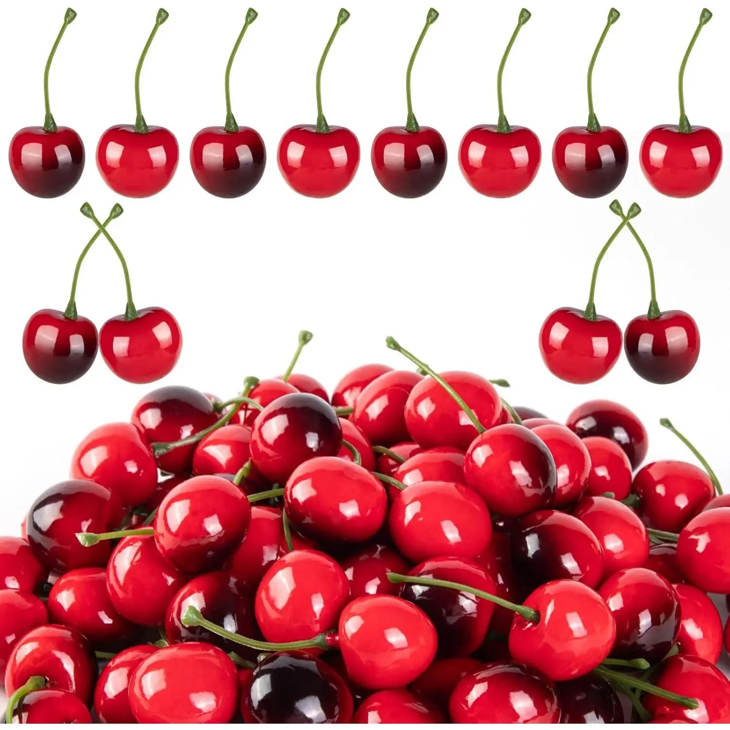 90Pcs Artificial Fake Cherries, Red & Dark Red Simulation Cherry Decor, Fake Fruit Model for Party Fruit Bowl, Home Kitchen, Photography Props