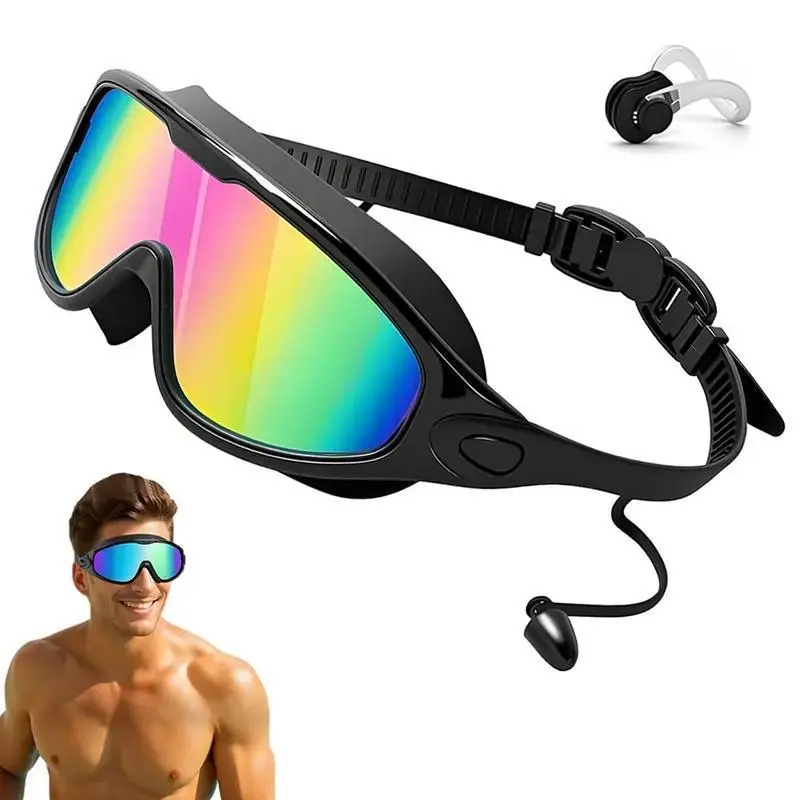 Summer Swim Gear 2-Pack Swim Goggles for Teens Adults, Leak Resistant Anti-Fog UV Swim Glasses 180° Wide View Include Earplugs Nose Clip