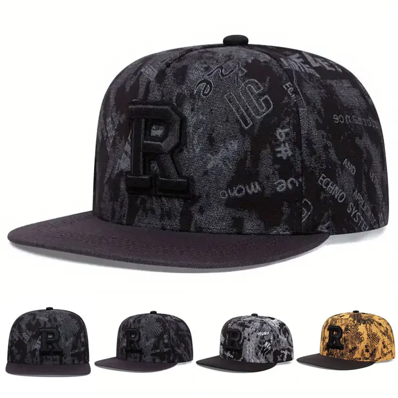 Mens Graffiti Style Snapback Hats, Adjustable Flat Bill Baseball Cap with 3D Embroidery, Poly-Cotton Urban Streetwear, Embroidery Adjustable Hat, Mens Hats