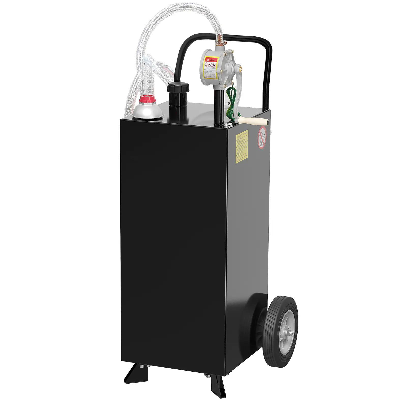 30 Gallon Fuel Caddy with Rolling Wheels & Manual Transfer Pump, Portable Gas & Diesel Storage Container for Cars, Lawn Mowers, ATVs, Boats and More Equipment