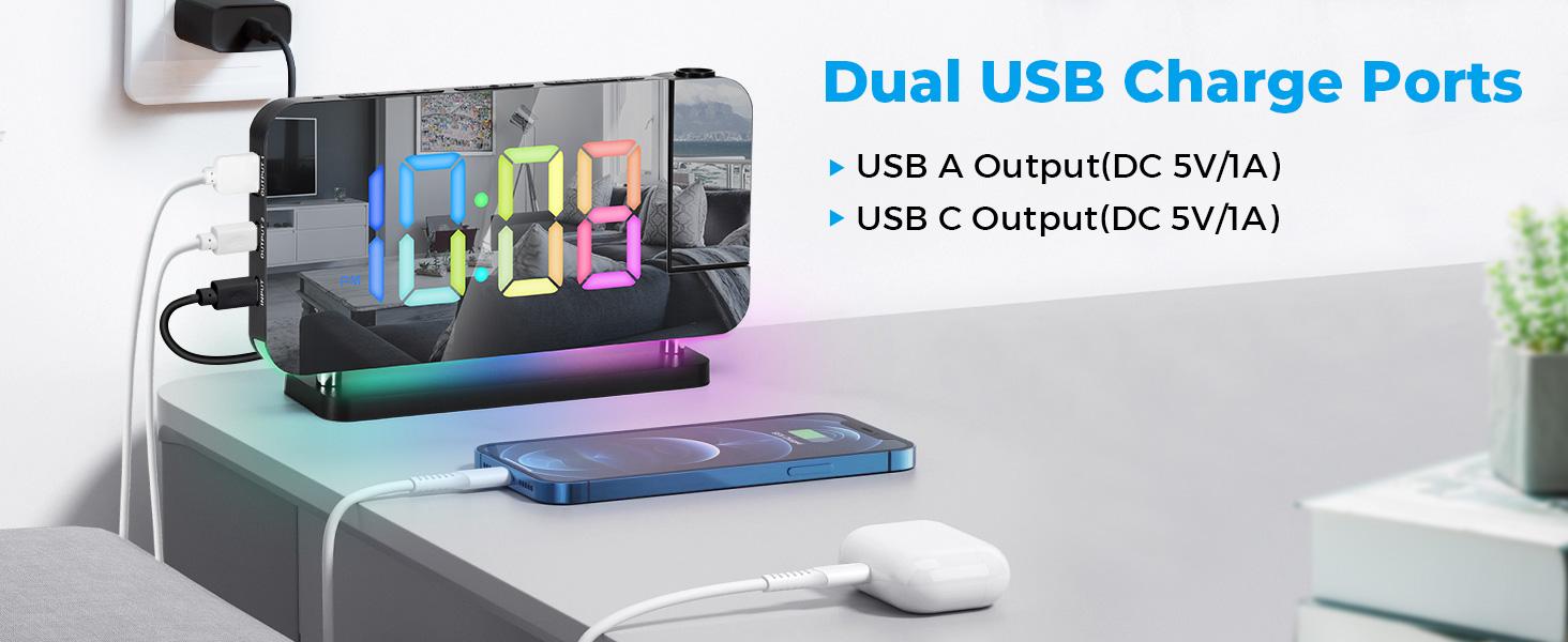 STANDARD GOODS 3C9--MPP024 Projection Alarm Clock, 7.4 in Digital Mirror Clocks,with 180° Rotatable Projector, RGB Night Light,USB C Charger Port, Auto Dimmer, LED Desk Clock for Bedroom - Black STANDARD GOODS 3C9--MPP024 Projection Alarm Clock, 7.4 in Digital Mirror Clocks,with 180° Rotatable Projector, RGB Night Light,USB C Charger Port, Auto Dimmer, LED Desk Clock for Bedroom - Black