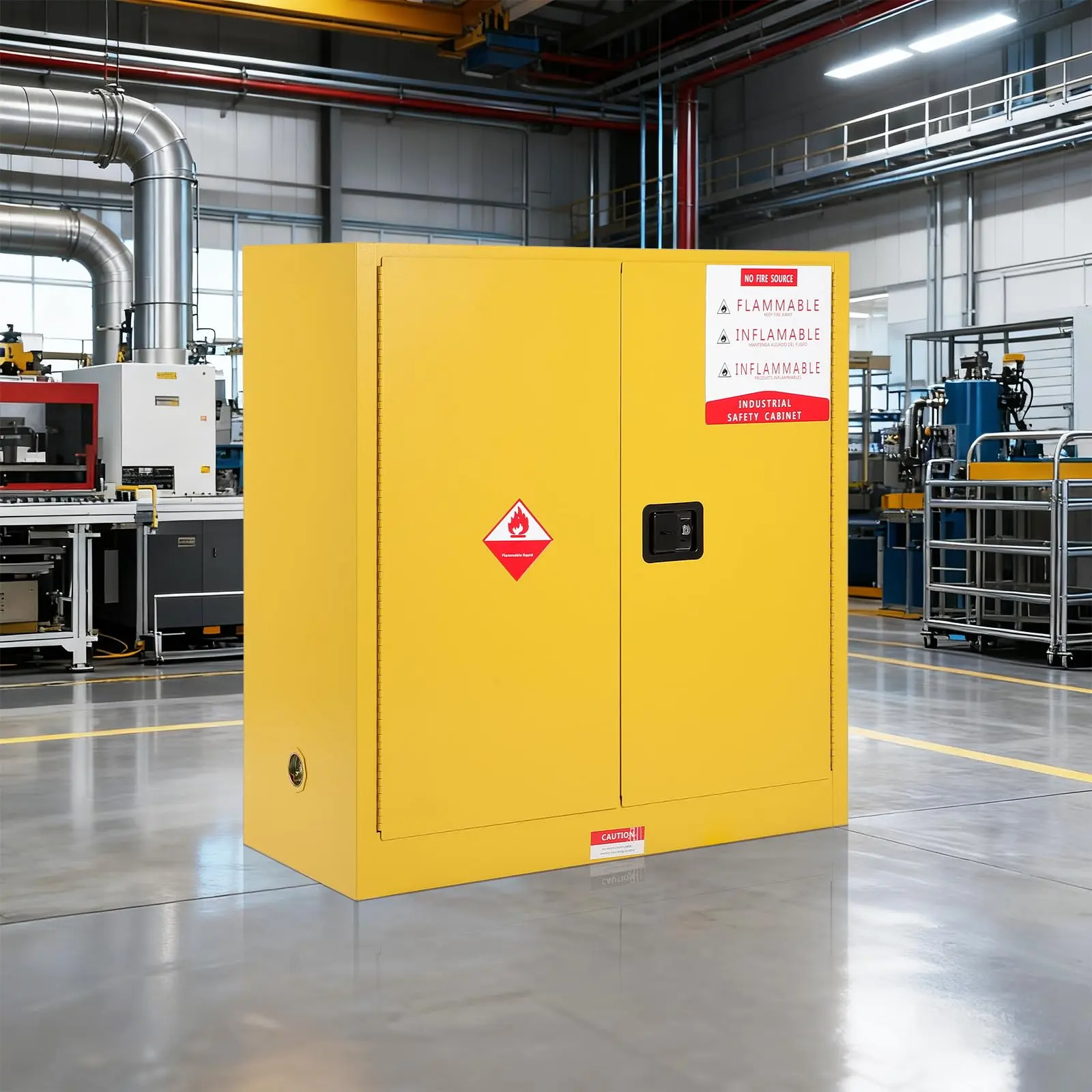Hazardous Storage Cabinet - Fire Resistant Flammable Safety Cabinet with Cold-Rolled Steel, Spill Tray, Ventilation, Grounding & Adjustable Shelf for Industrial Workshop Garage, Yellow
